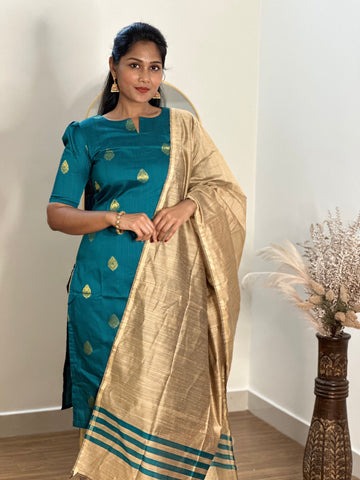 SIYA076 Blue| Zareen Raw Silk Kurta Set (3-Piece)