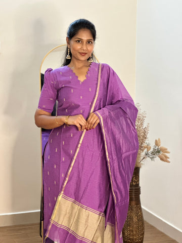 SIYA077 Purple | Elmira Raw Silk Kurta Set (3-Piece)