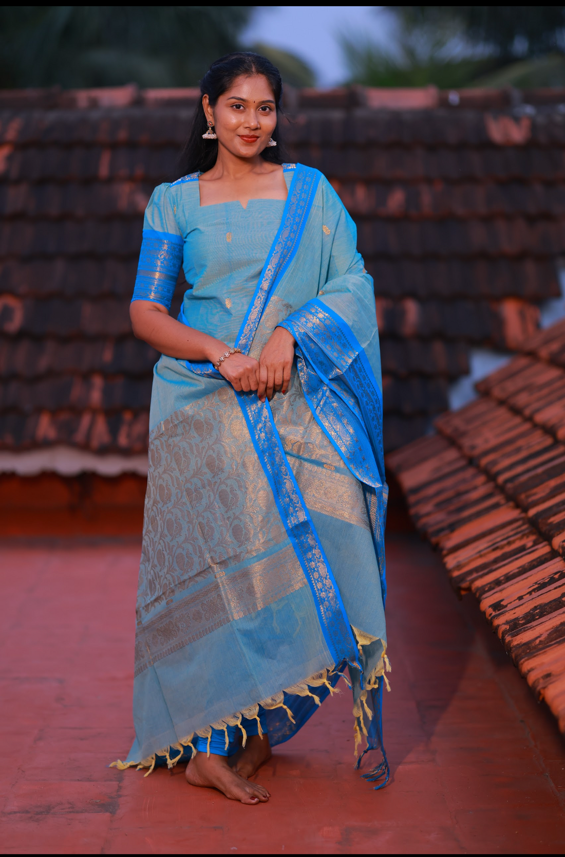 SIYA080 Blue | Varnika Chettinad Cotton Kurti with Dupatta (2-Piece)