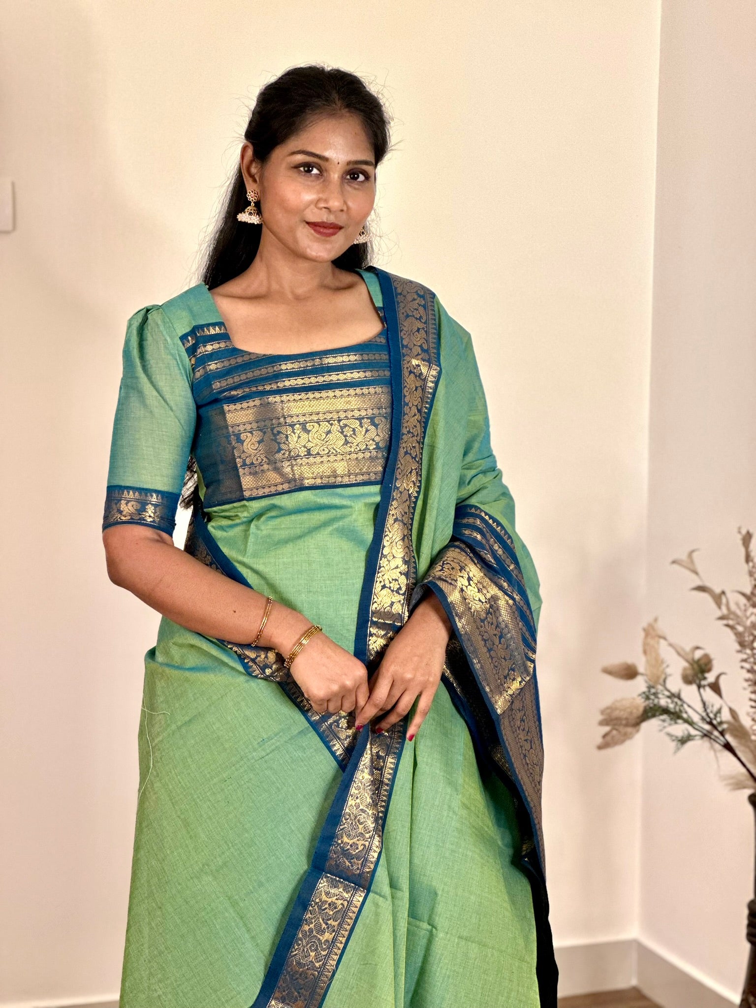SIYA079 Green | Aarini Chettinad Cotton Kurti with Dupatta (2-Piece)