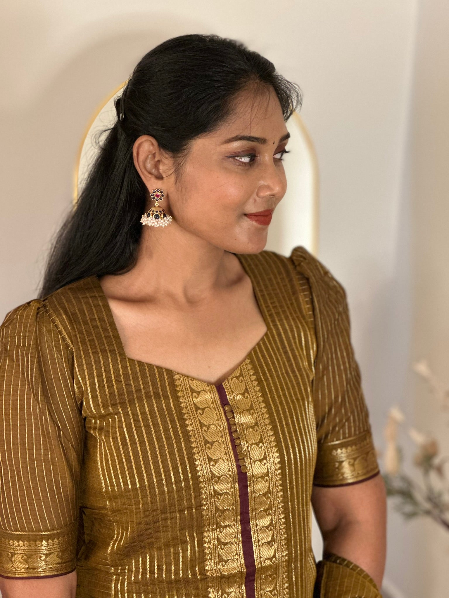 SIYA079  Mustard | Aarini Chettinad Cotton Kurti with Dupatta (2-Piece)