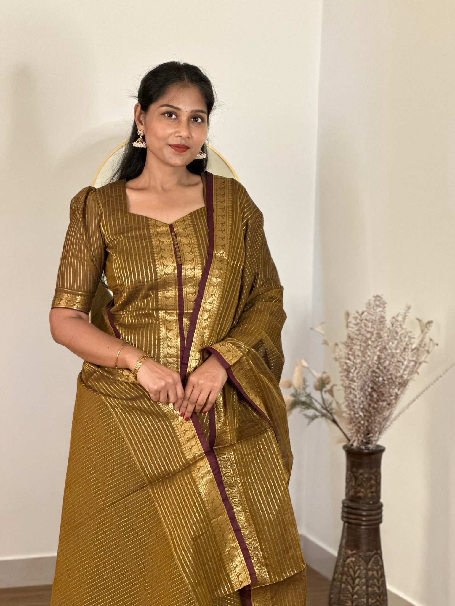 SIYA079  Mustard | Aarini Chettinad Cotton Kurti with Dupatta (2-Piece)