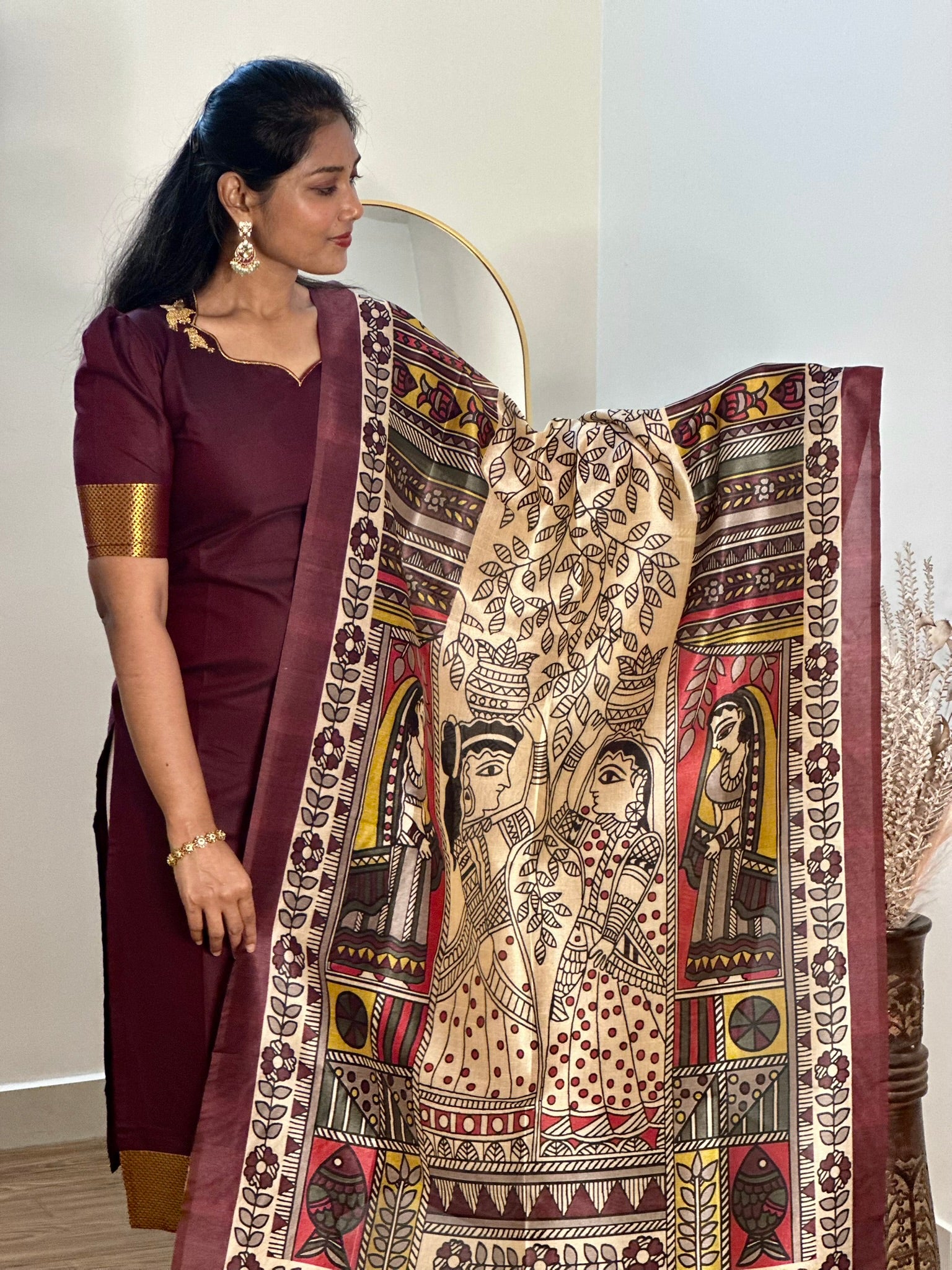SIYA081 Brown | Inaya Silk Cotton Kurta Set with Assam Silk Dupatta (2-Piece)