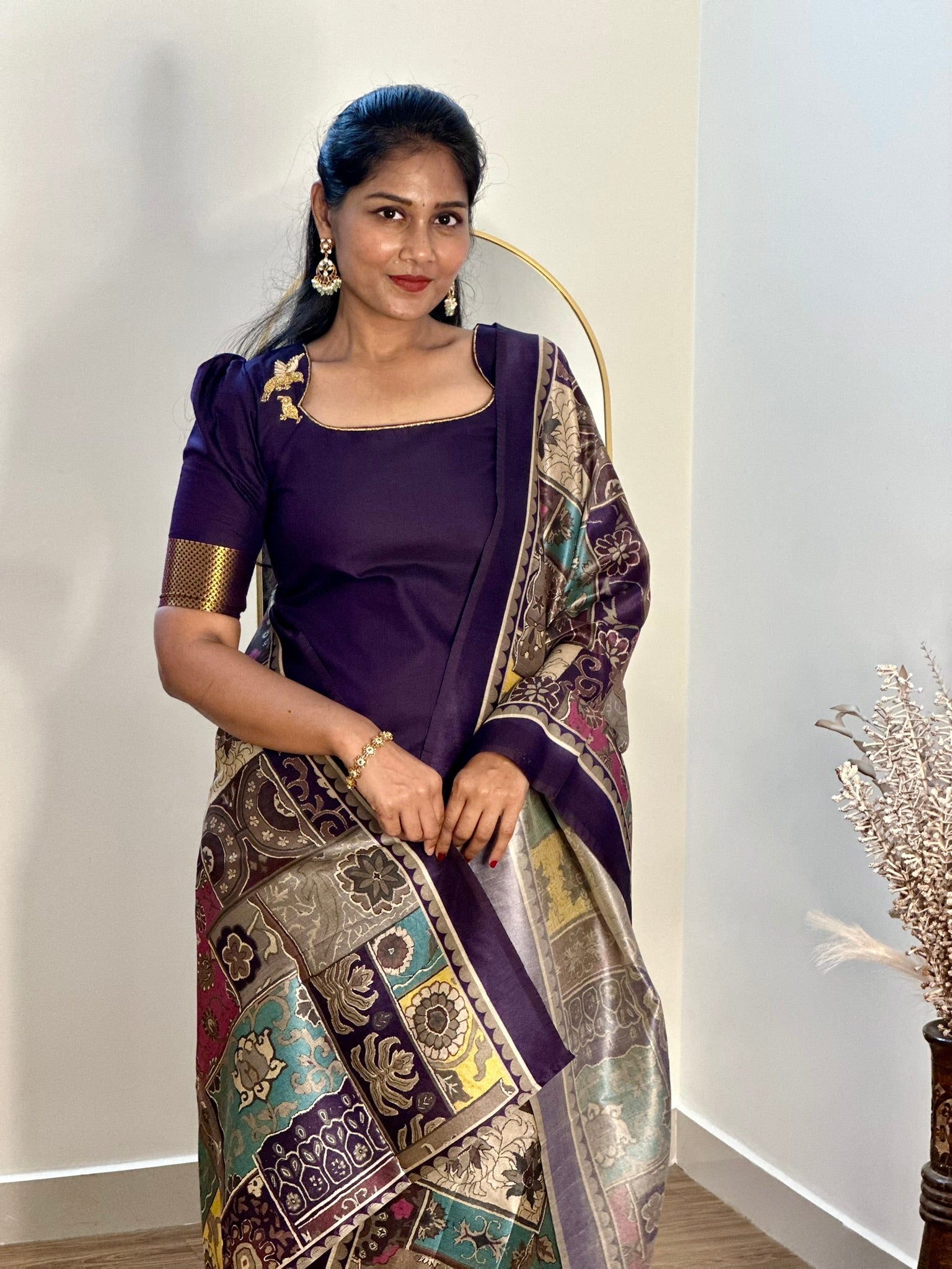 SIYA081 Blue | Inaya Silk Cotton Kurta Set with Assam Silk Dupatta (2-Piece)