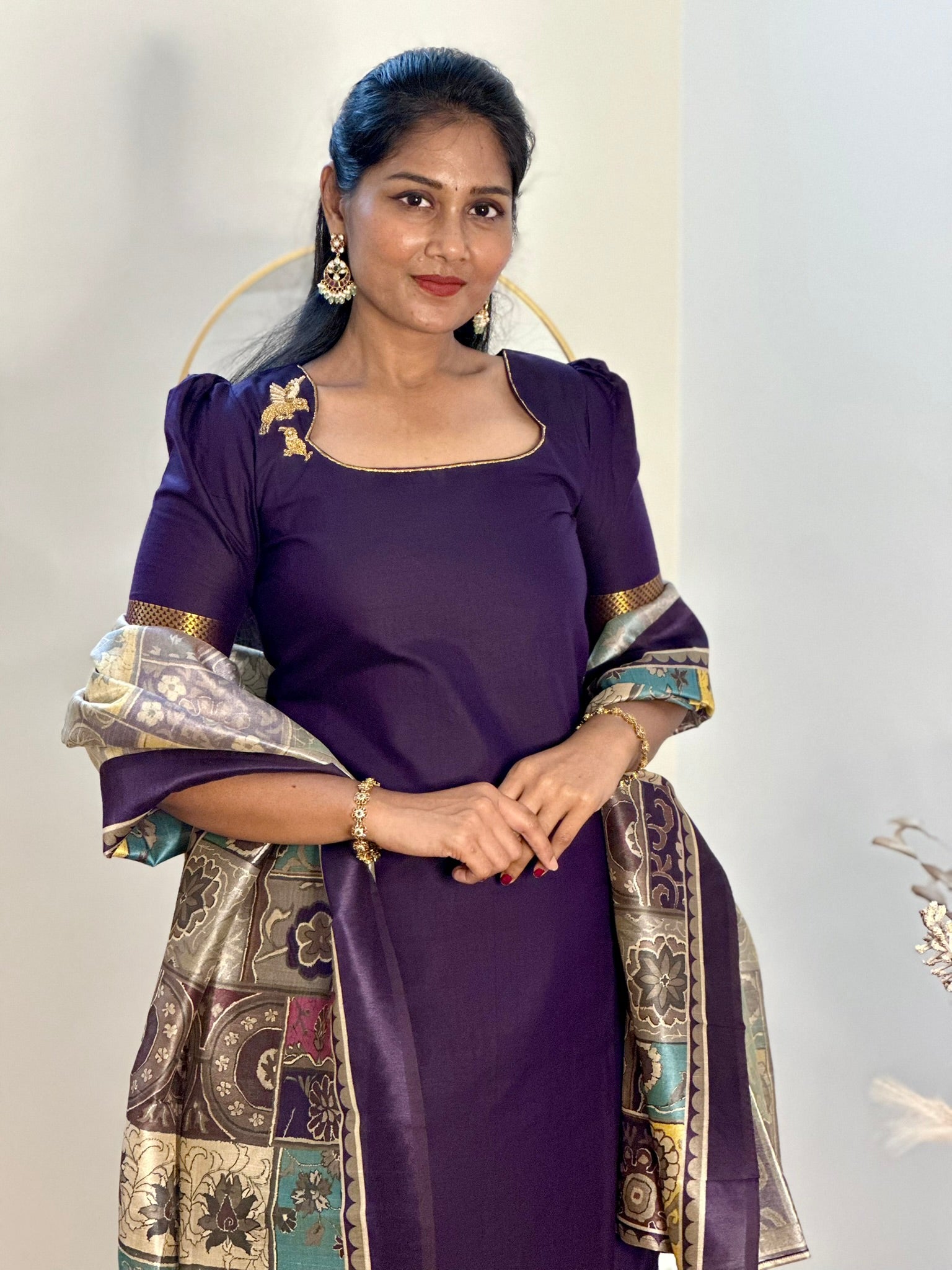 SIYA081 Blue | Inaya Silk Cotton Kurta Set with Assam Silk Dupatta (2-Piece)