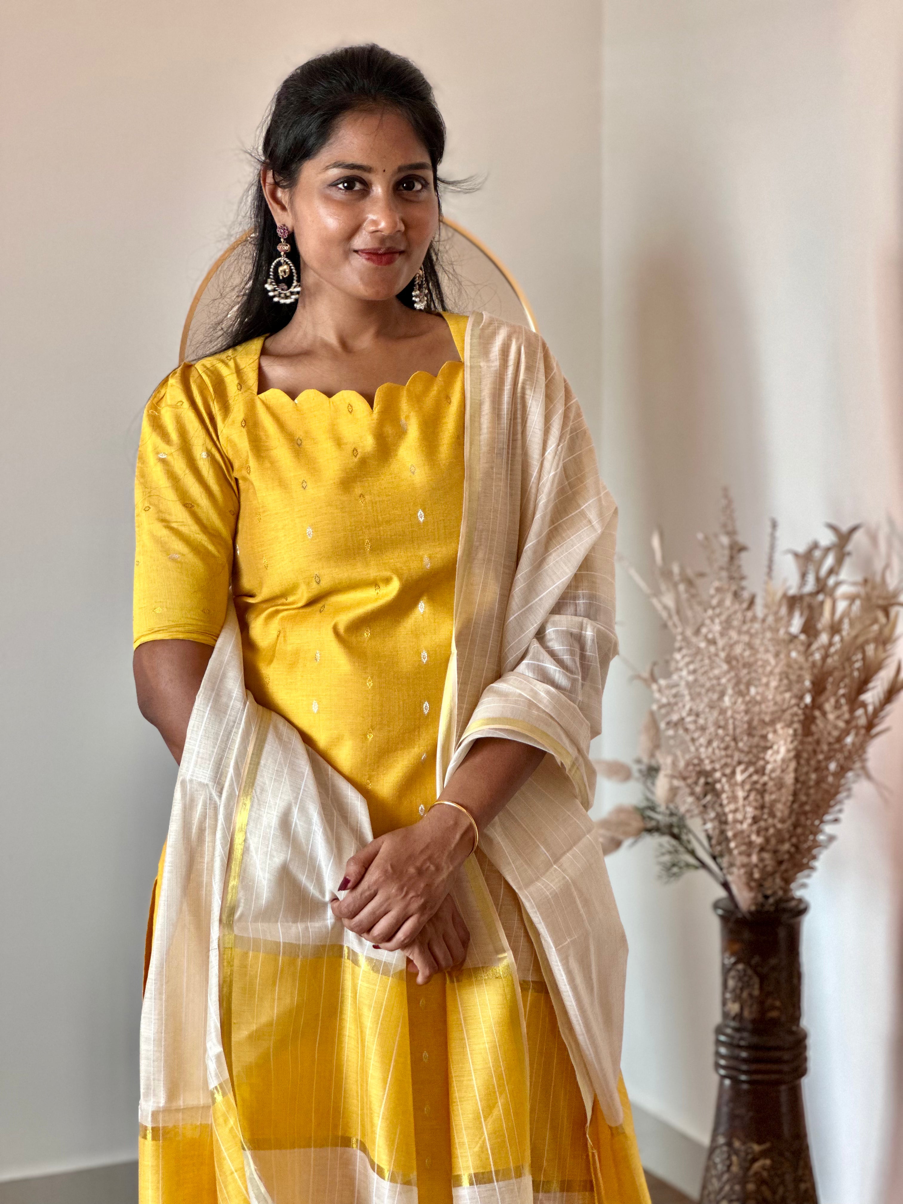 SIYA049 | Aarika Lemon Yellow Butter Silk 3-Piece Set