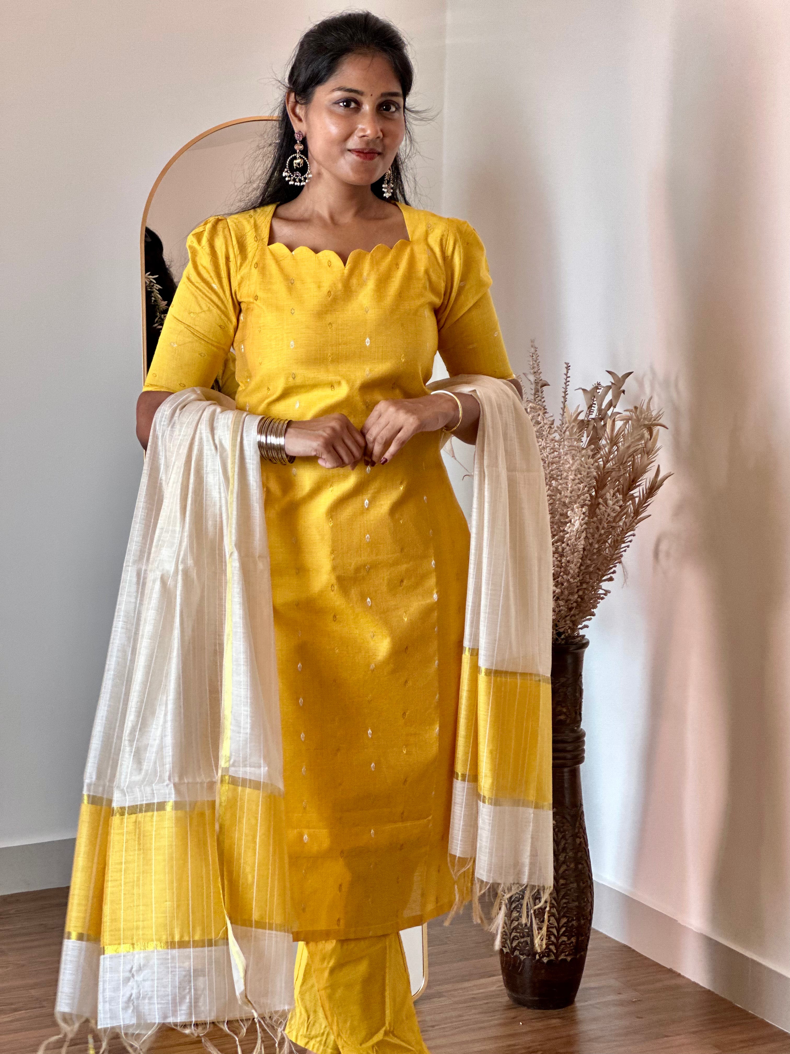 SIYA049 | Aarika Lemon Yellow Butter Silk 3-Piece Set