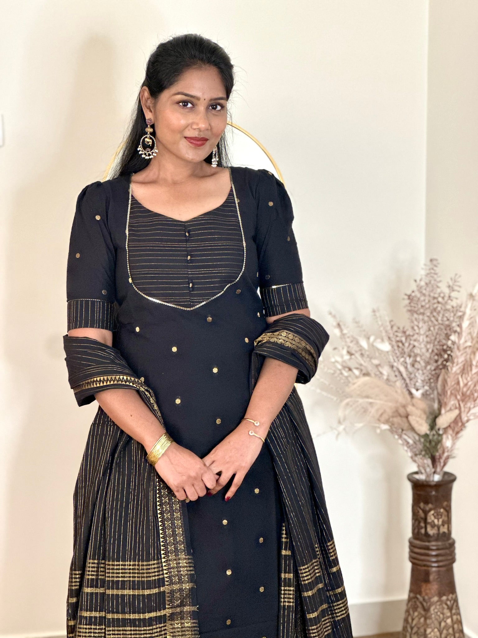 SIYA083 Black | Meher Handloom Cotton Kurta Set (3-Piece)