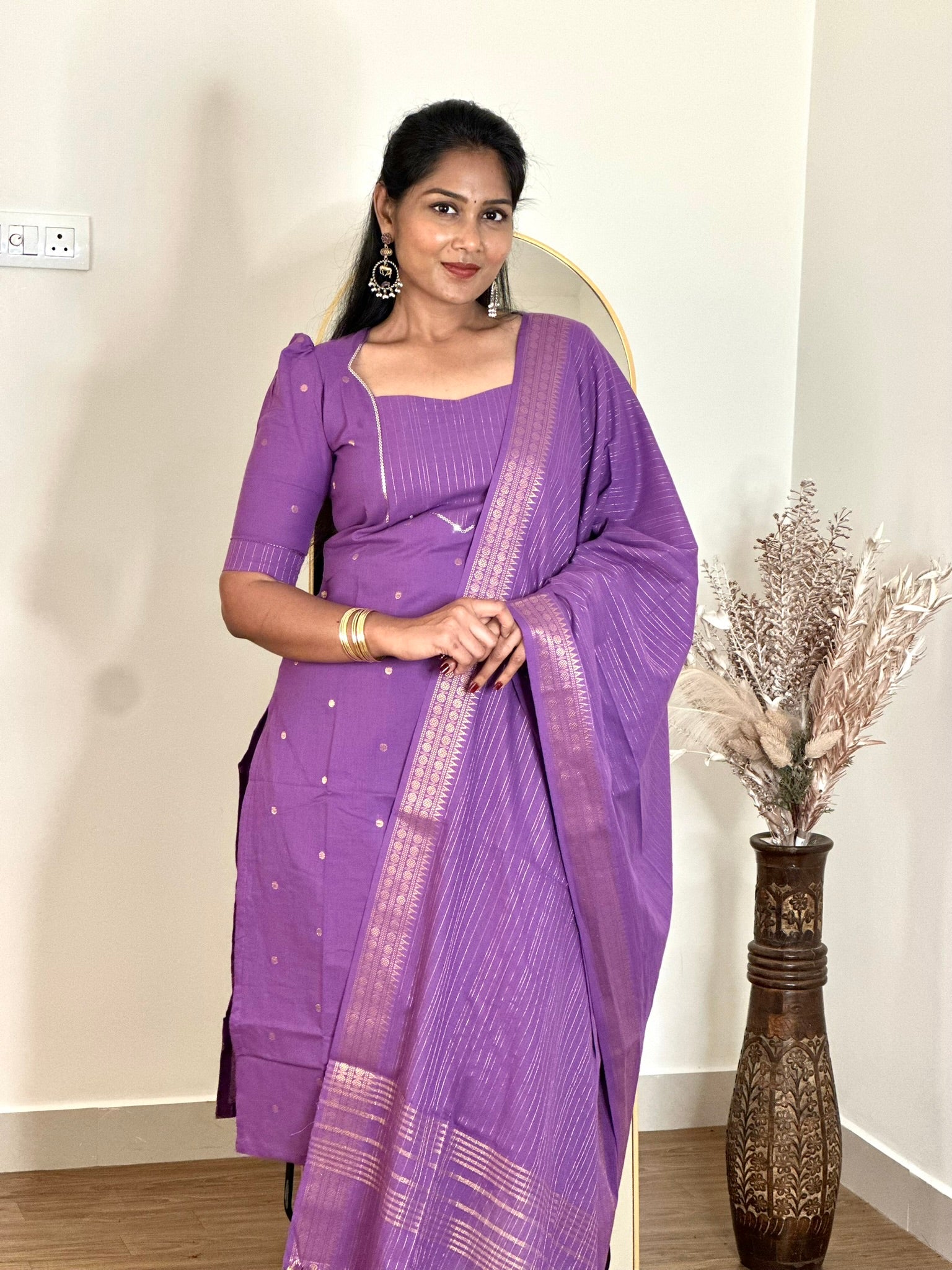 SIYA083 lavender | Meher Handloom Cotton Kurta Set (3-Piece)
