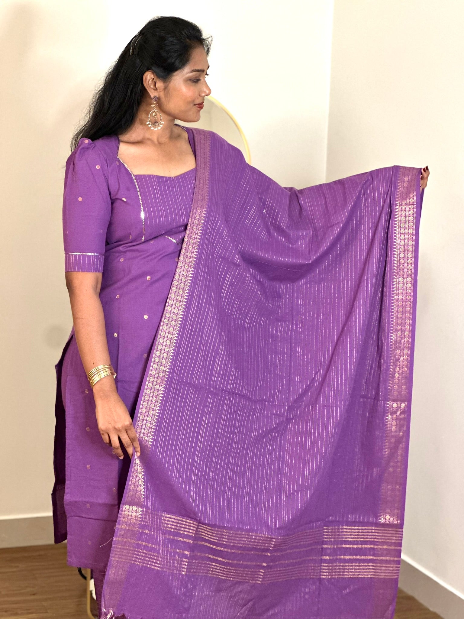 SIYA083 lavender | Meher Handloom Cotton Kurta Set (3-Piece)