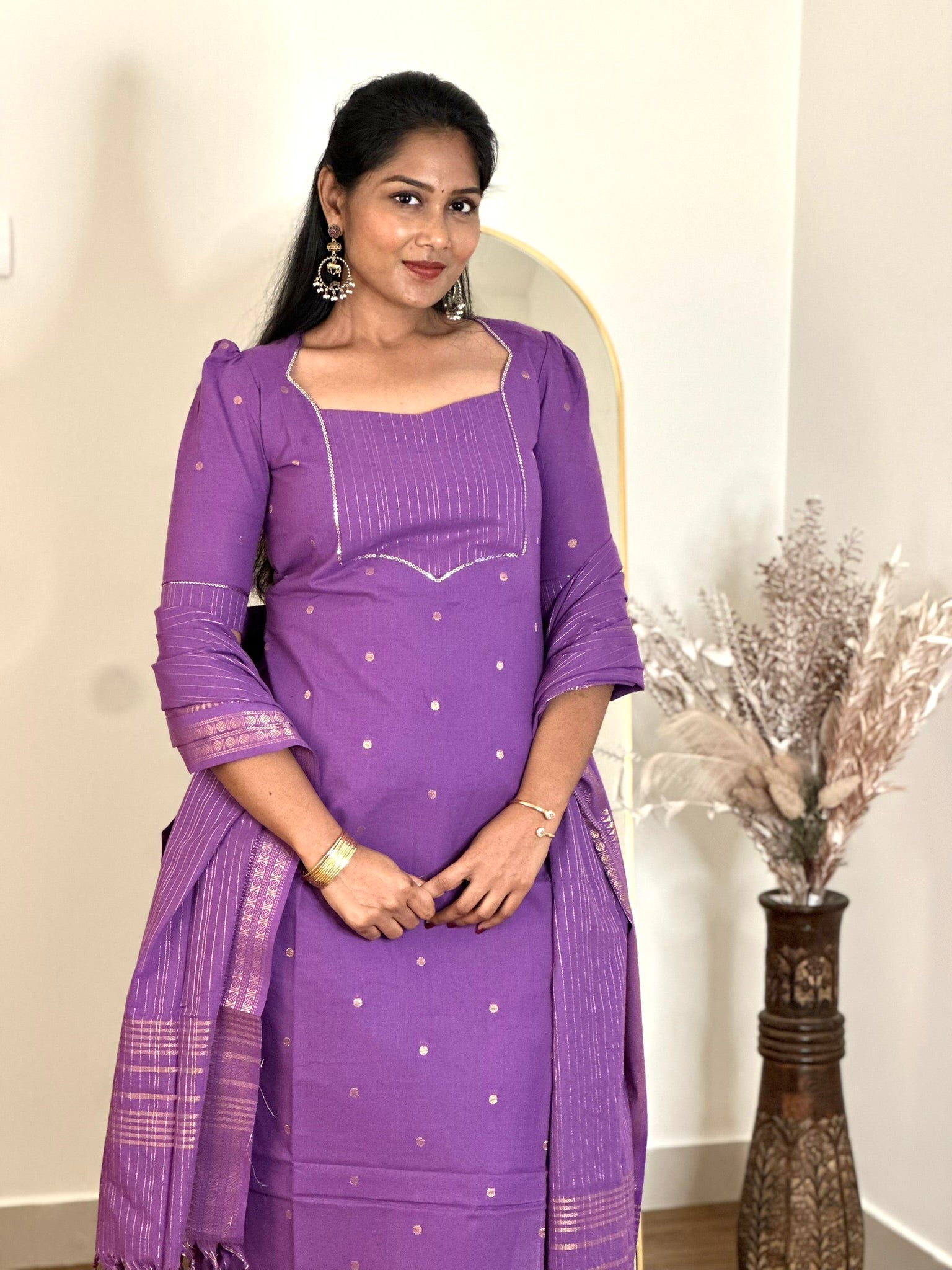 SIYA083 lavender | Meher Handloom Cotton Kurta Set (3-Piece)