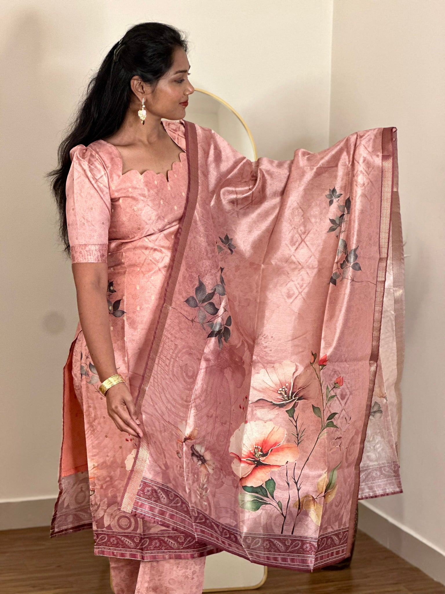 SIYA085 Pink | Zehra Chanderi Silk Kurta Set (3-Piece)