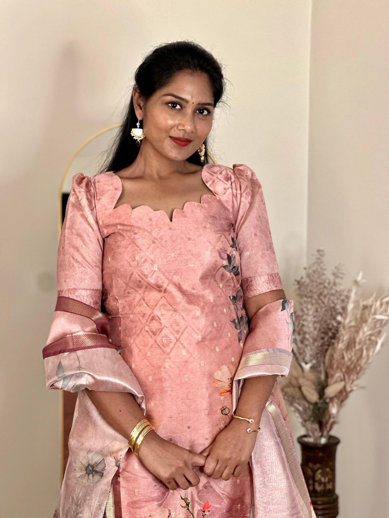 SIYA085 Pink | Zehra Chanderi Silk Kurta Set (3-Piece)