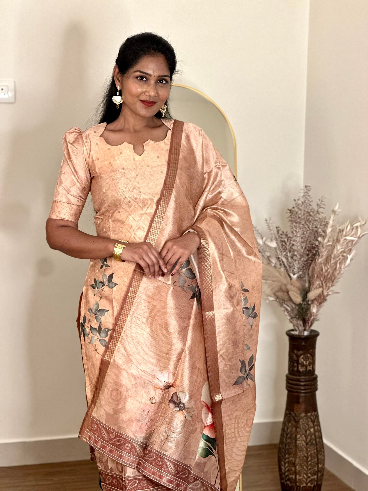 SIYA085 Brown | Zehra Chanderi Silk Kurta Set (3-Piece)