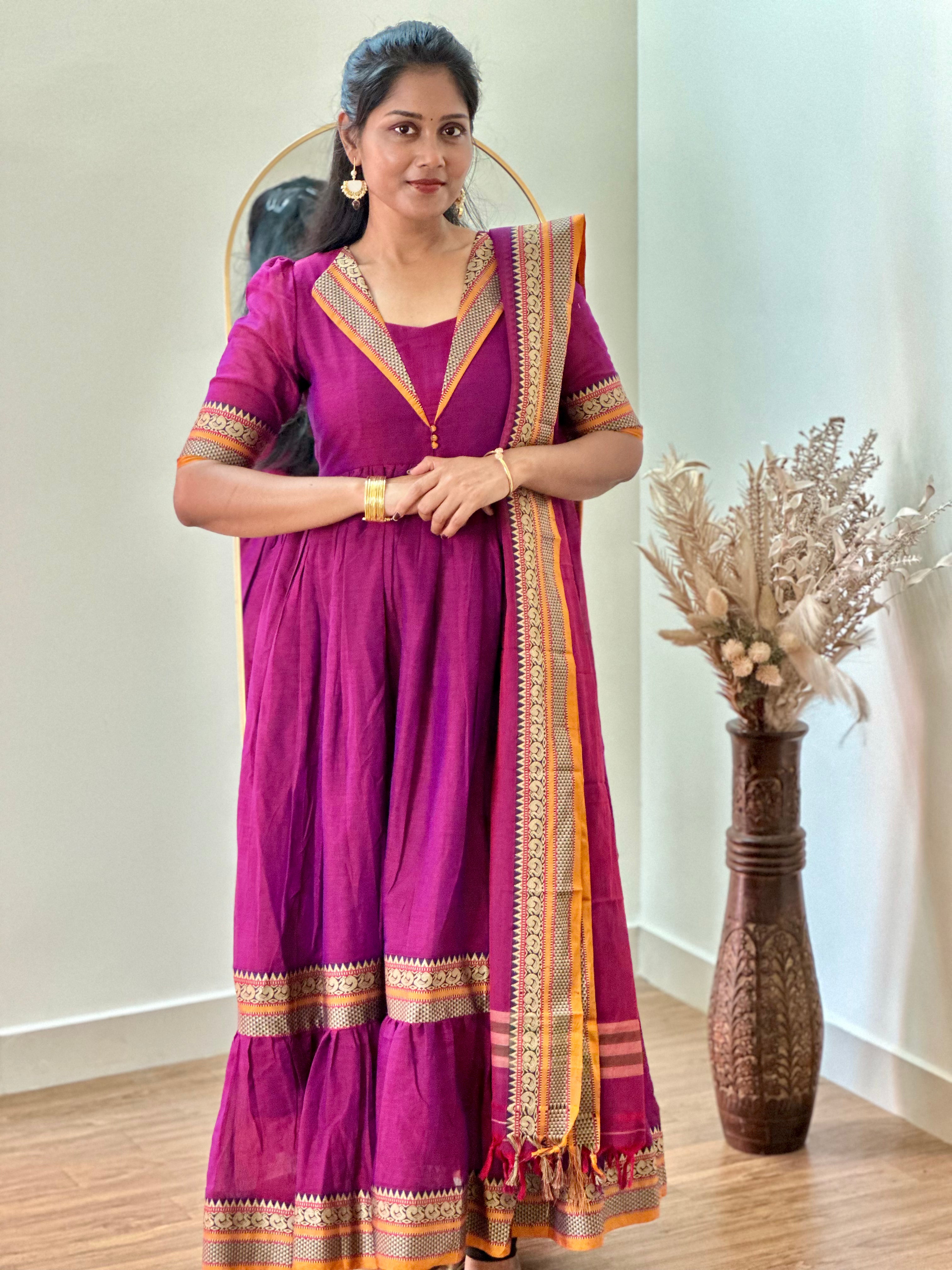 SIYA052 | Ruhika Handloom Cotton Gathered Anarkali Set