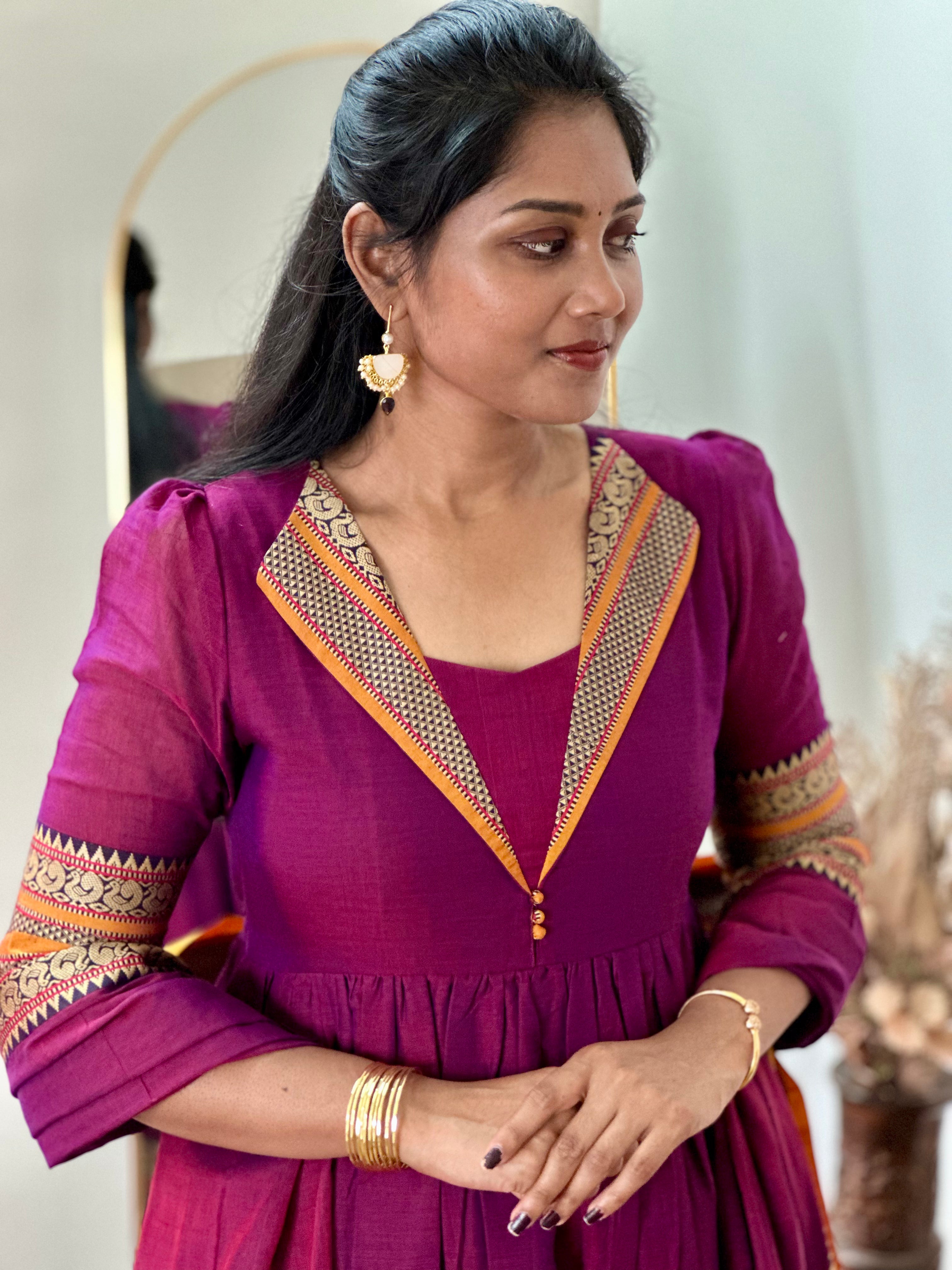 SIYA052 | Ruhika Handloom Cotton Gathered Anarkali Set