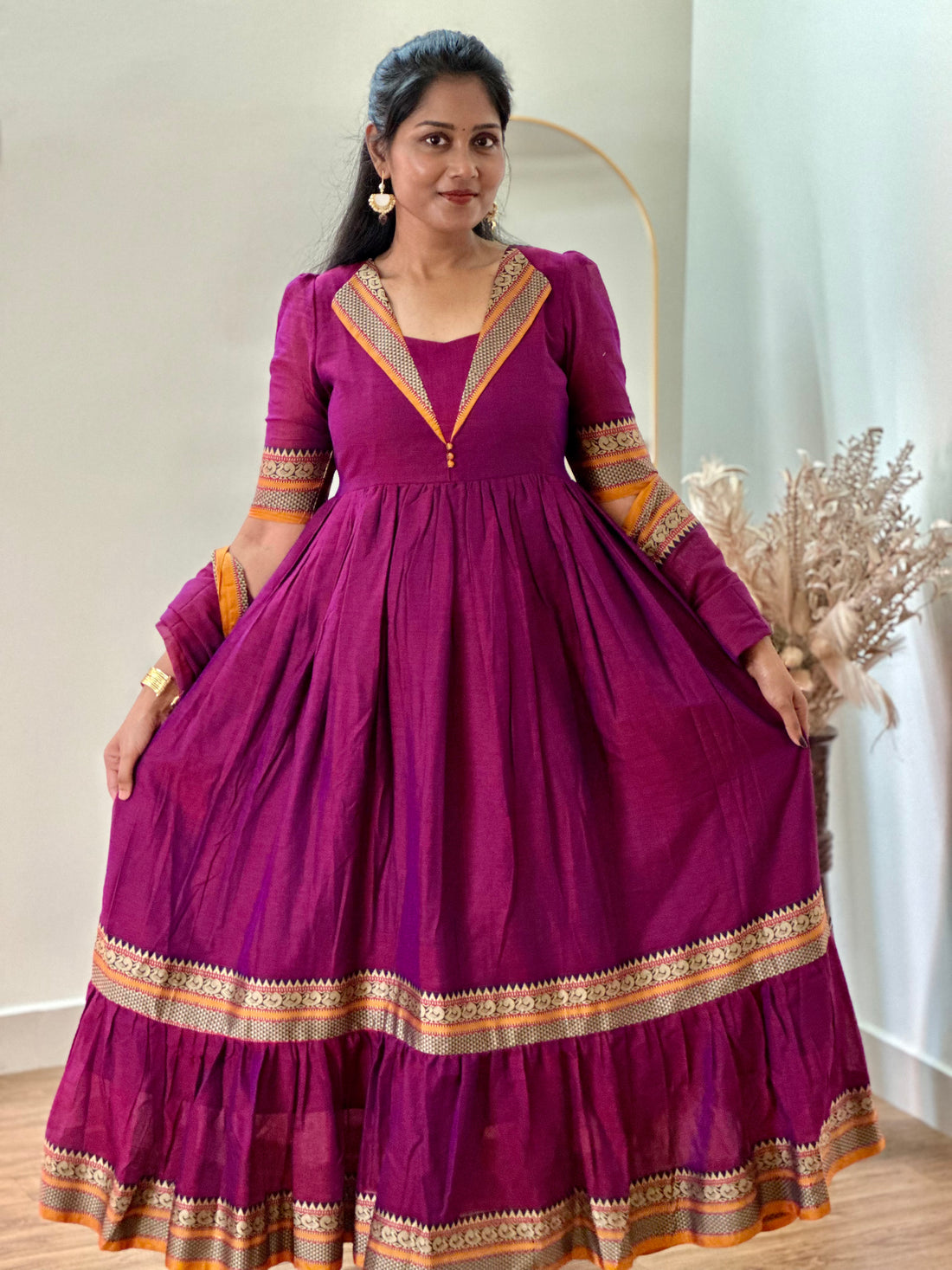SIYA052 | Ruhika Handloom Cotton Gathered Anarkali Set