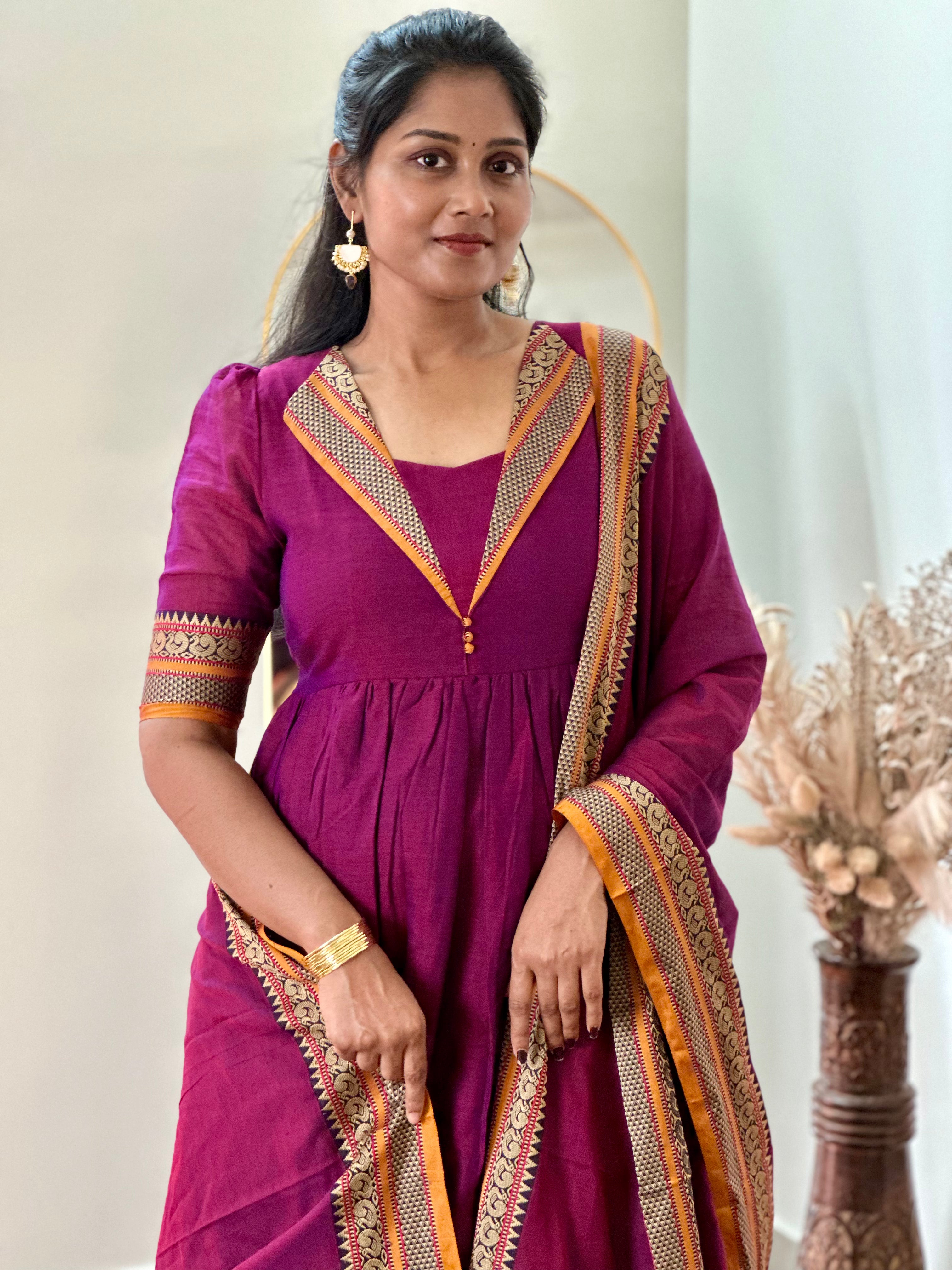 SIYA052 | Ruhika Handloom Cotton Gathered Anarkali Set