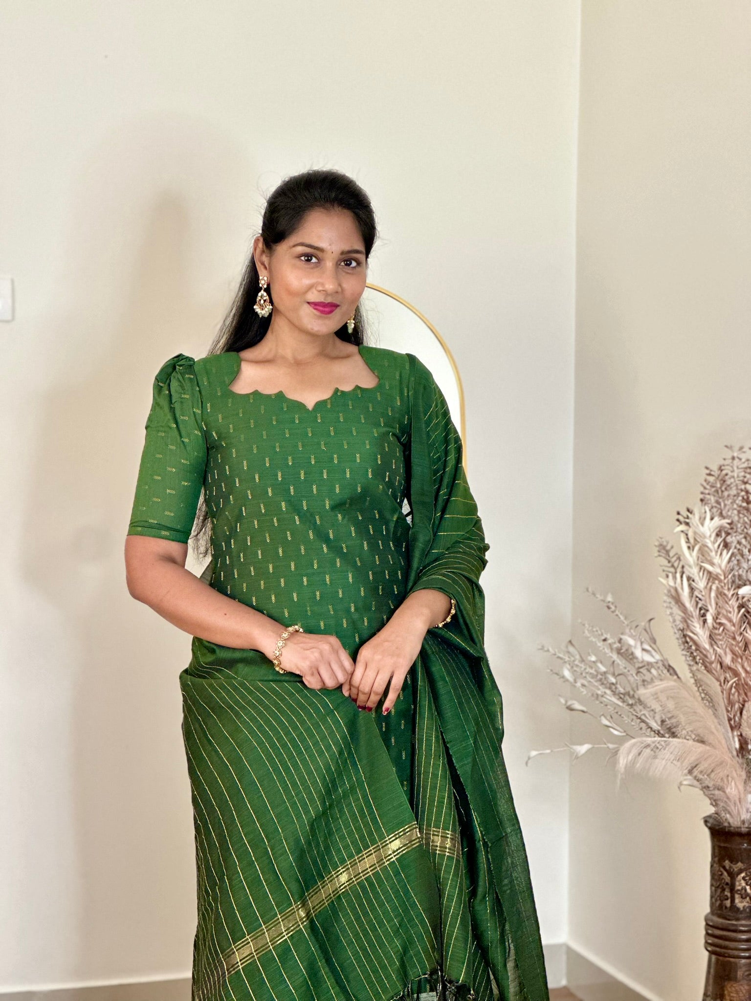 SIYA086 Green | Aira Raw Silk Kurta Set (3-Piece)