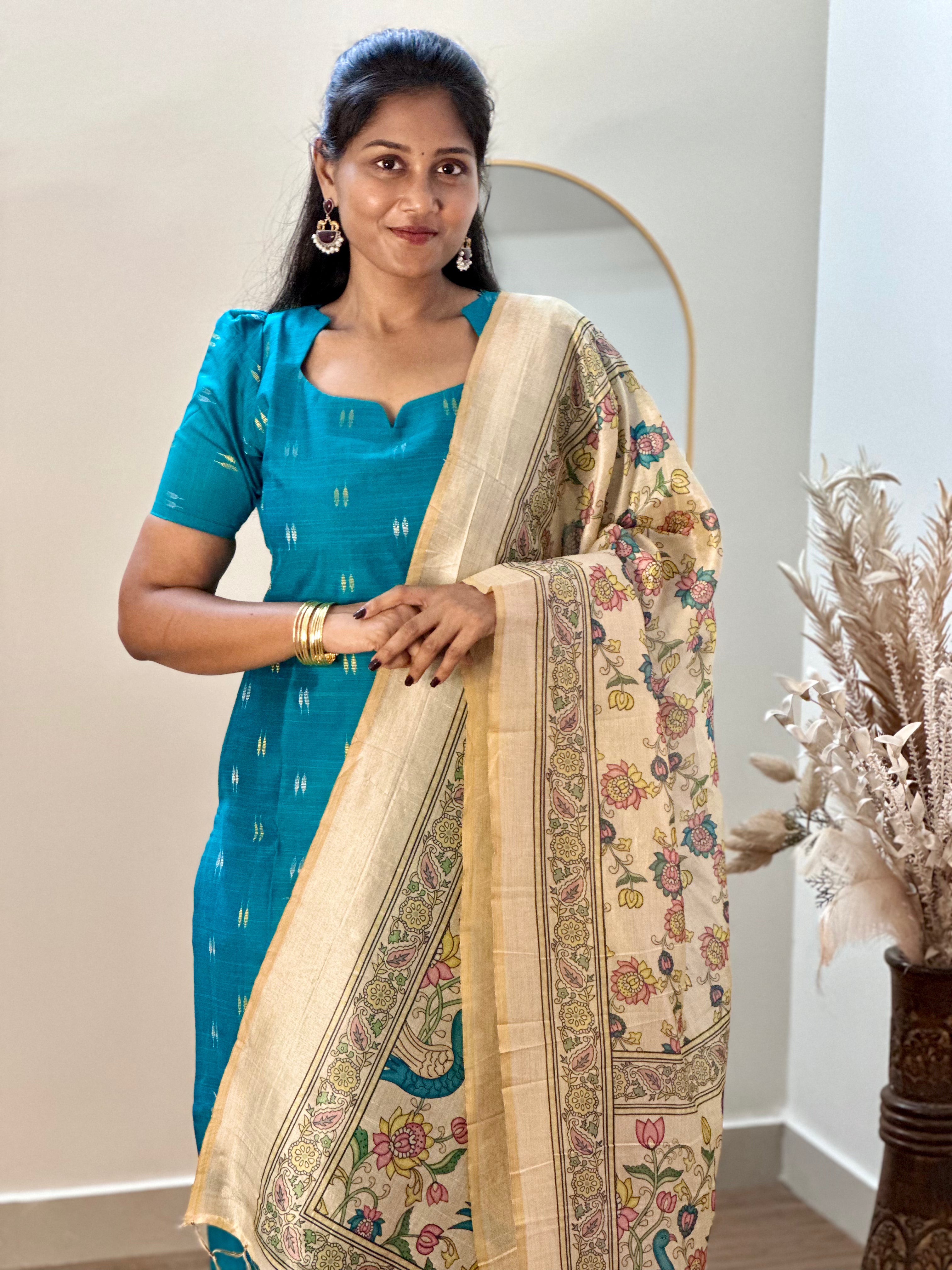 SIYA053 | Aarini Raw Silk Salwar Suit Set (3-Piece) - Blue