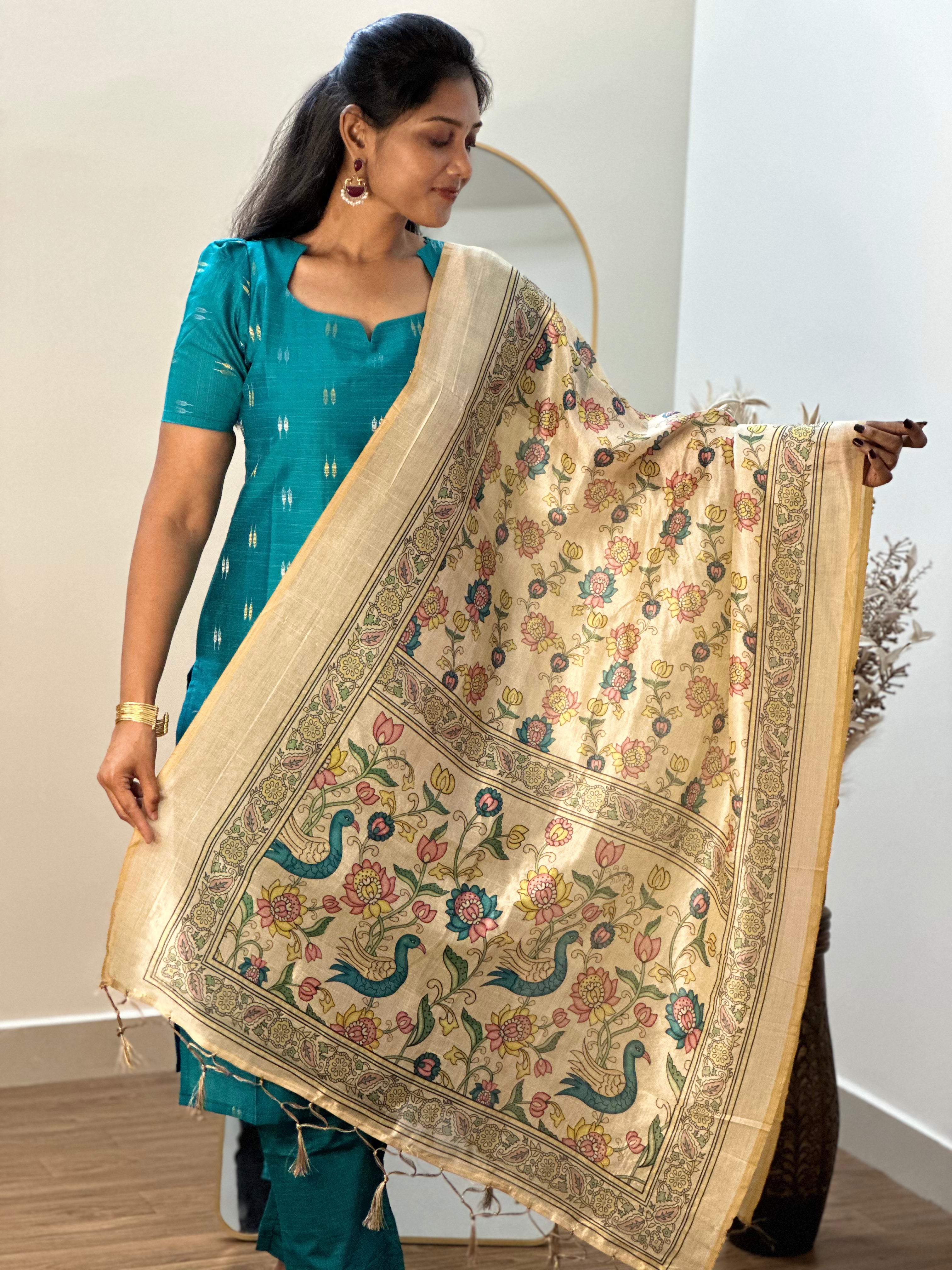 SIYA053 | Aarini Raw Silk Salwar Suit Set (3-Piece) - Blue
