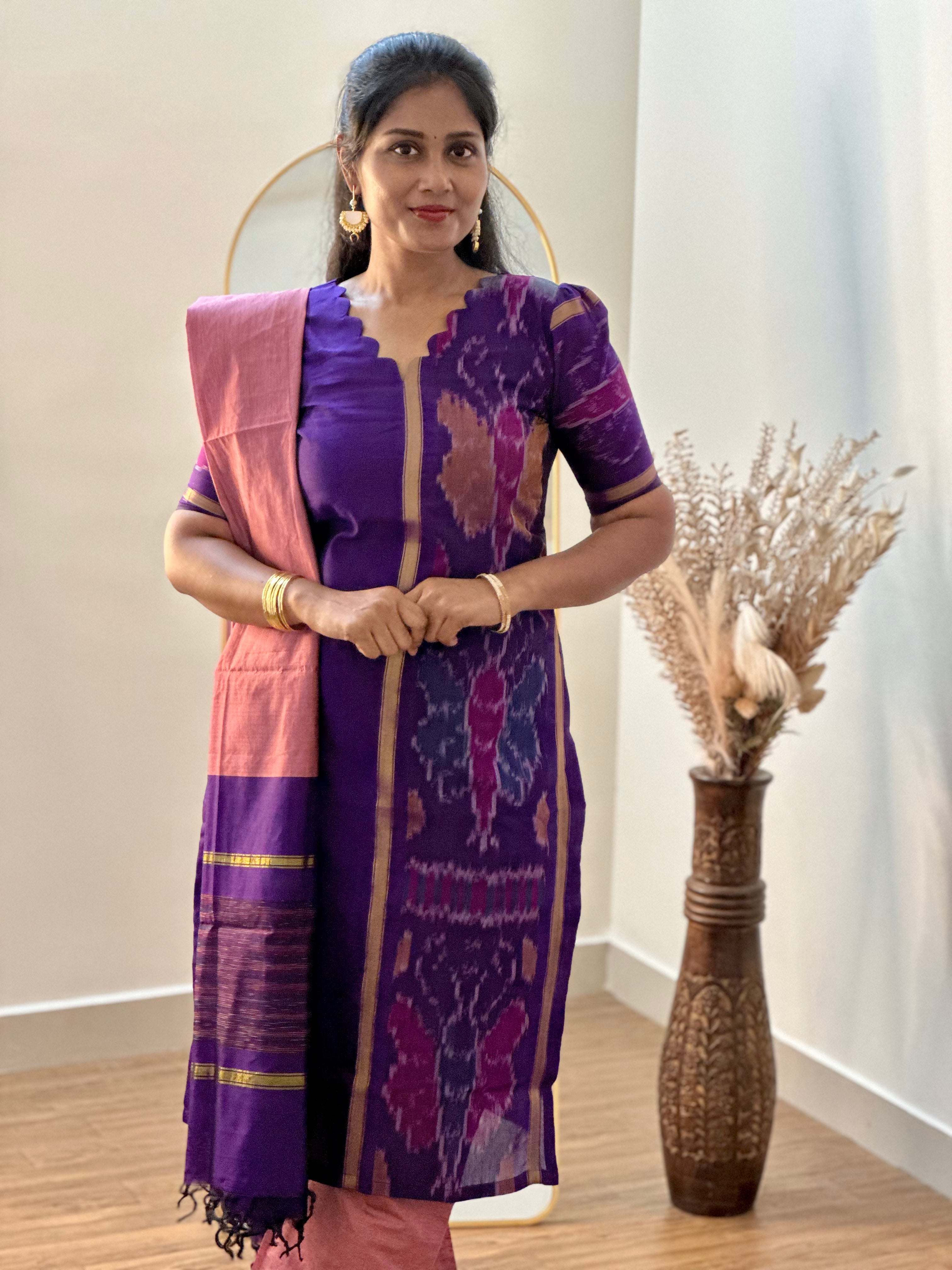 SIYA055 | Varnika Pochampally Seiko Silk Kurta Set (3-Piece) - Purple