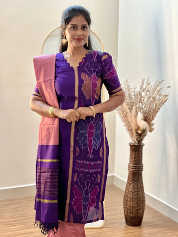 SIYA055 | Varnika Pochampally Seiko Silk Kurta Set (3-Piece) - Purple