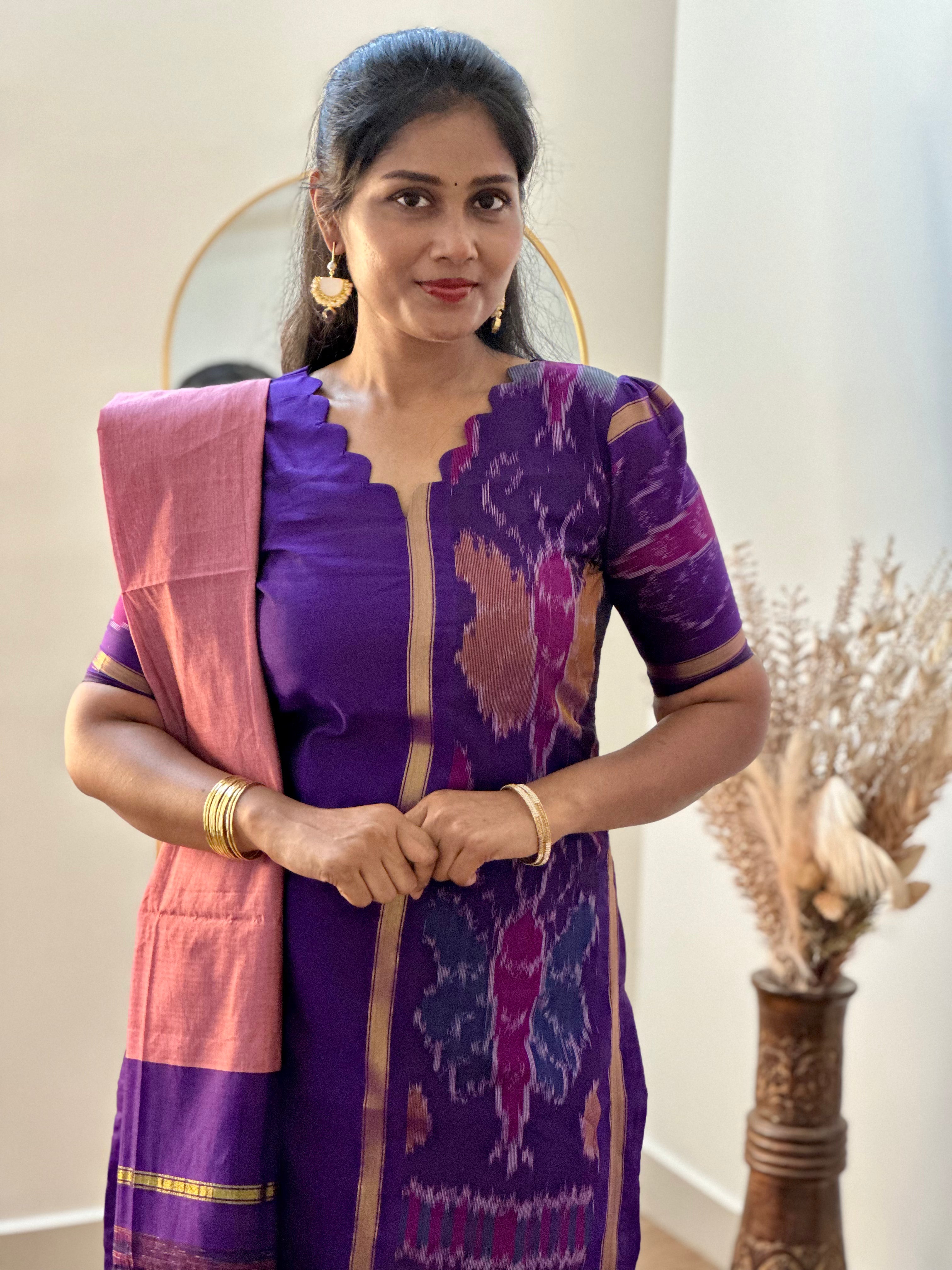 SIYA055 | Varnika Pochampally Seiko Silk Kurta Set (3-Piece) - Purple