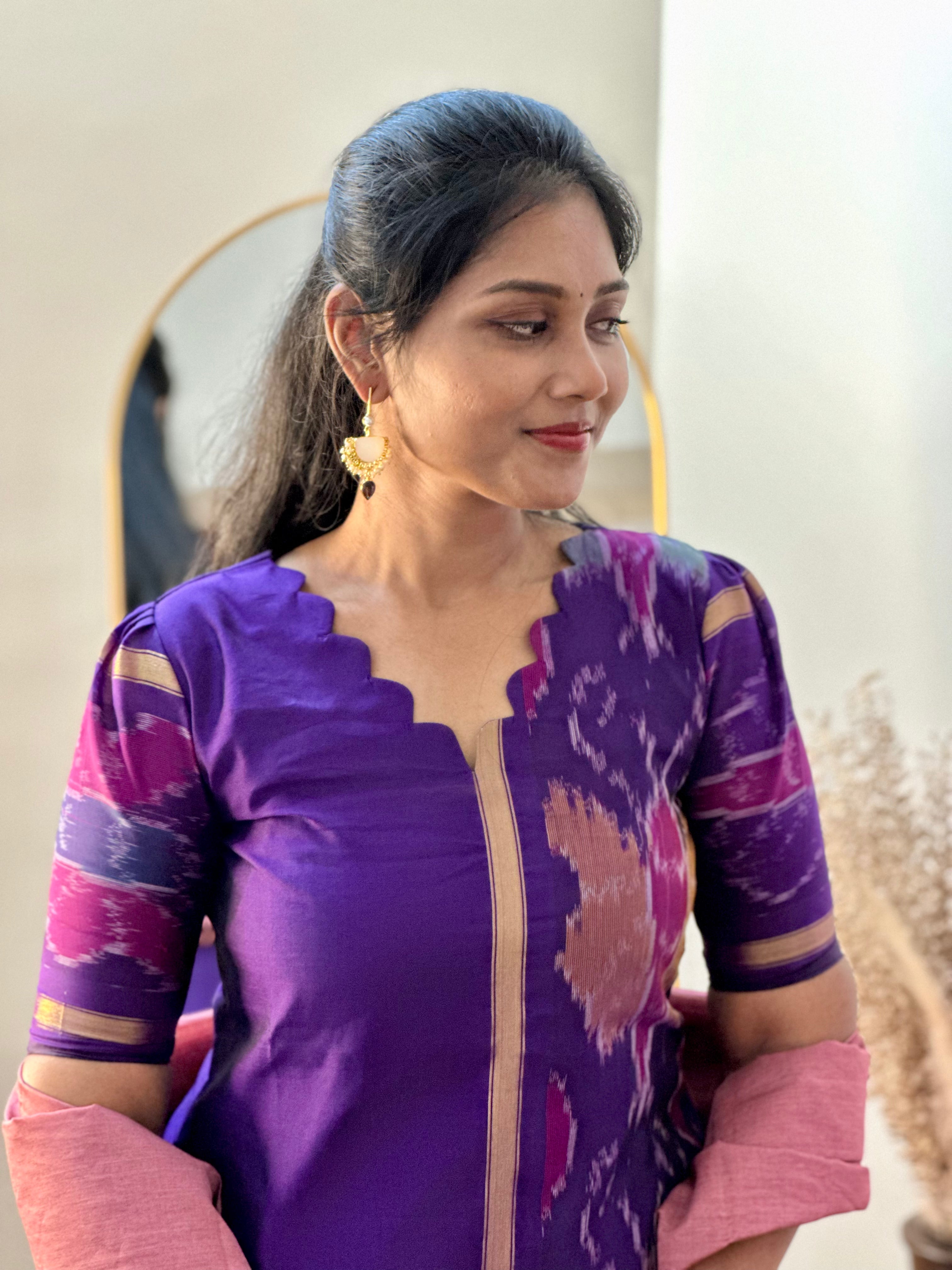 SIYA055 | Varnika Pochampally Seiko Silk Kurta Set (3-Piece) - Purple