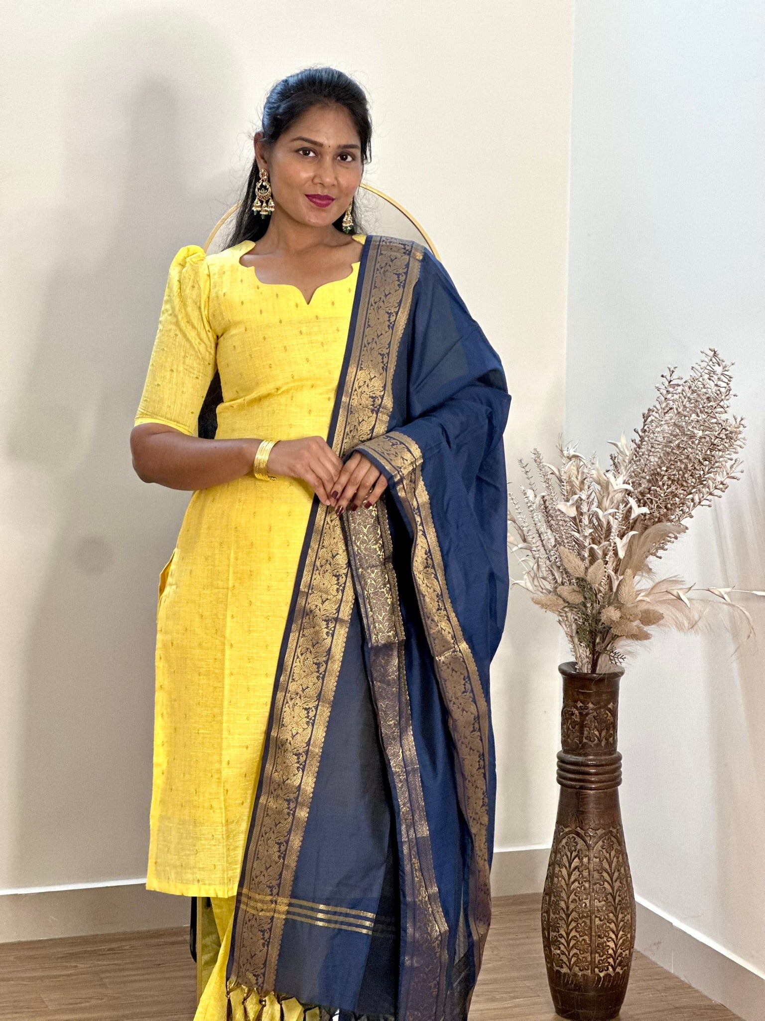 SIYA088 Yellow | Noor Tussar Silk Kurta Set with Jacquard Dupatta (3-Piece)