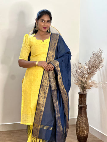 SIYA088 Yellow | Noor Tussar Silk Kurta Set with Jacquard Dupatta (3-Piece)