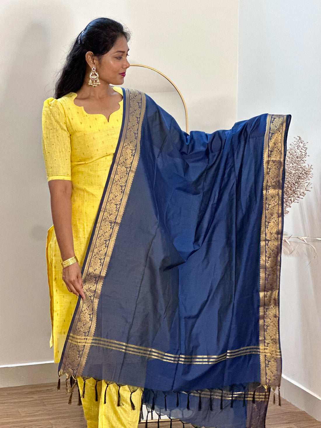 SIYA088 Yellow | Noor Tussar Silk Kurta Set with Jacquard Dupatta (3-Piece)