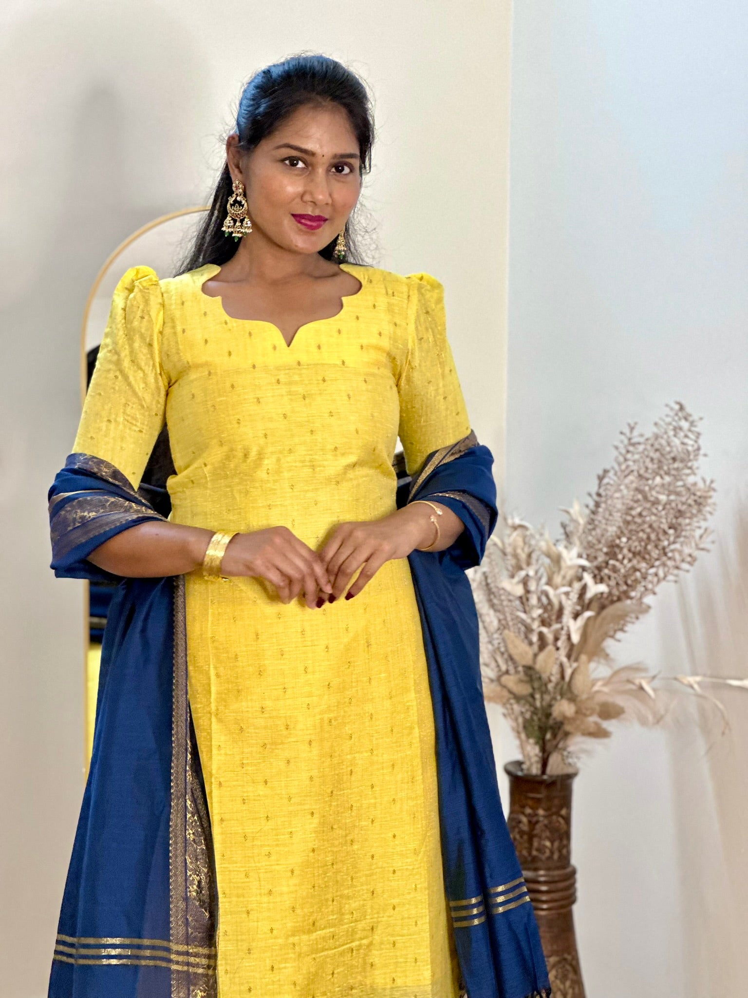 SIYA088 Yellow | Noor Tussar Silk Kurta Set with Jacquard Dupatta (3-Piece)