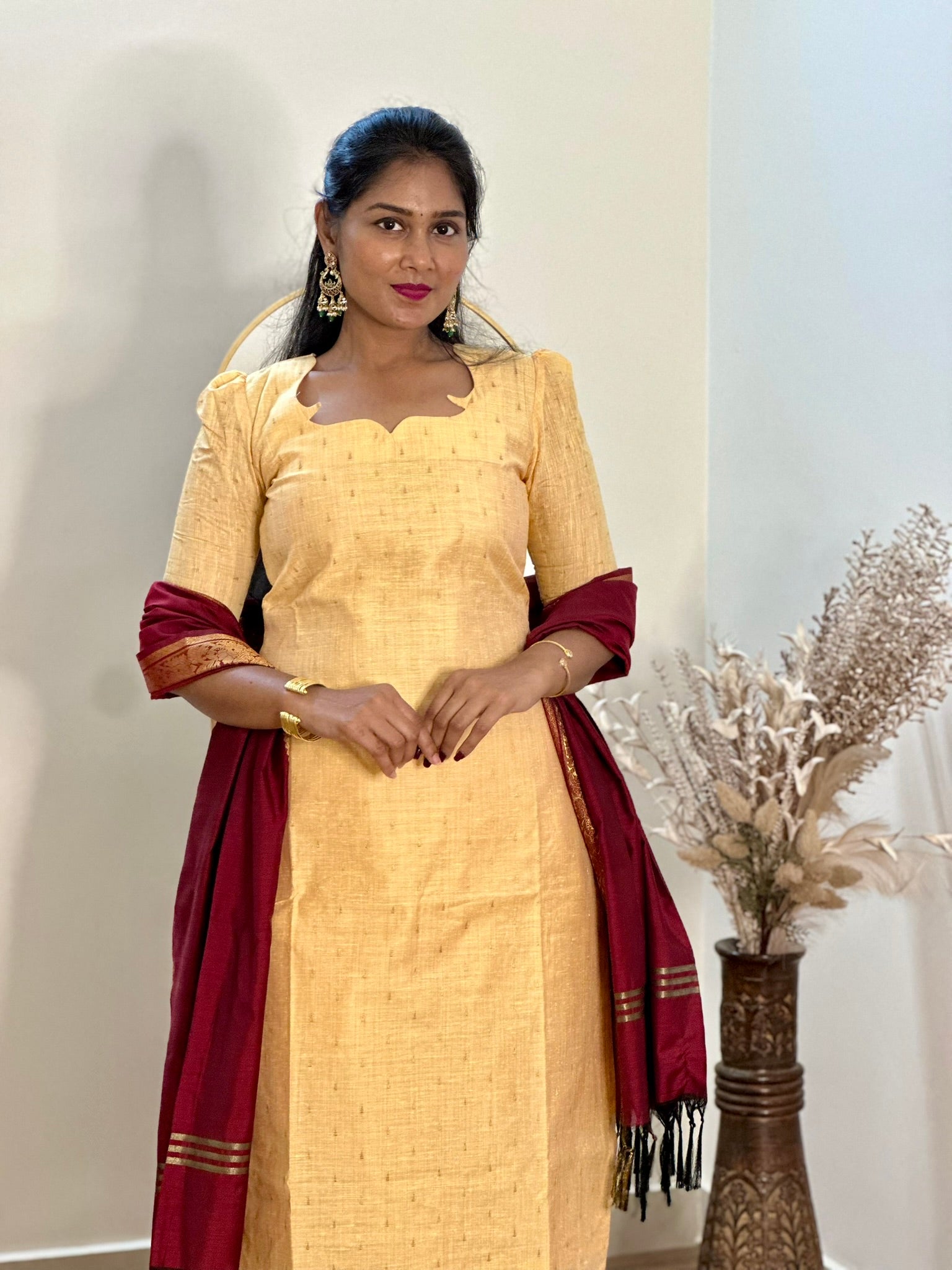 SIYA088 Sandal | Noor Tussar Silk Kurta Set with Jacquard Dupatta (3-Piece)