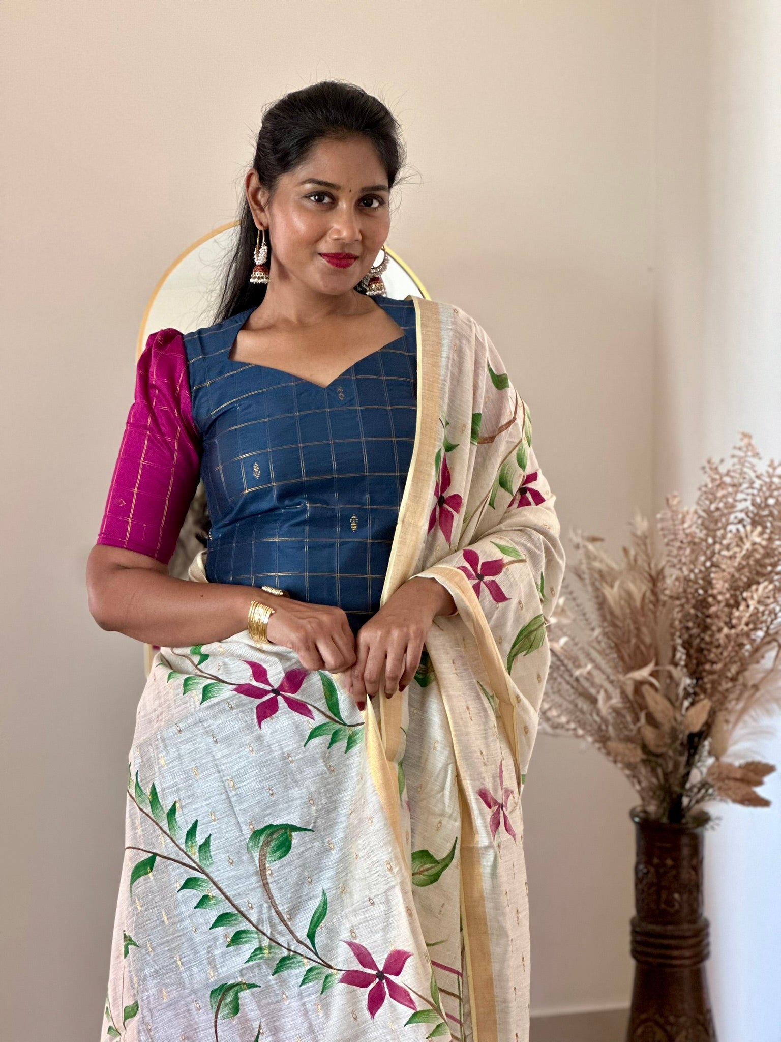 SIYA089 Blue | Ziva Dupion Silk Kurta Set with Handpainted Tussar Dupatta (3-Piece)