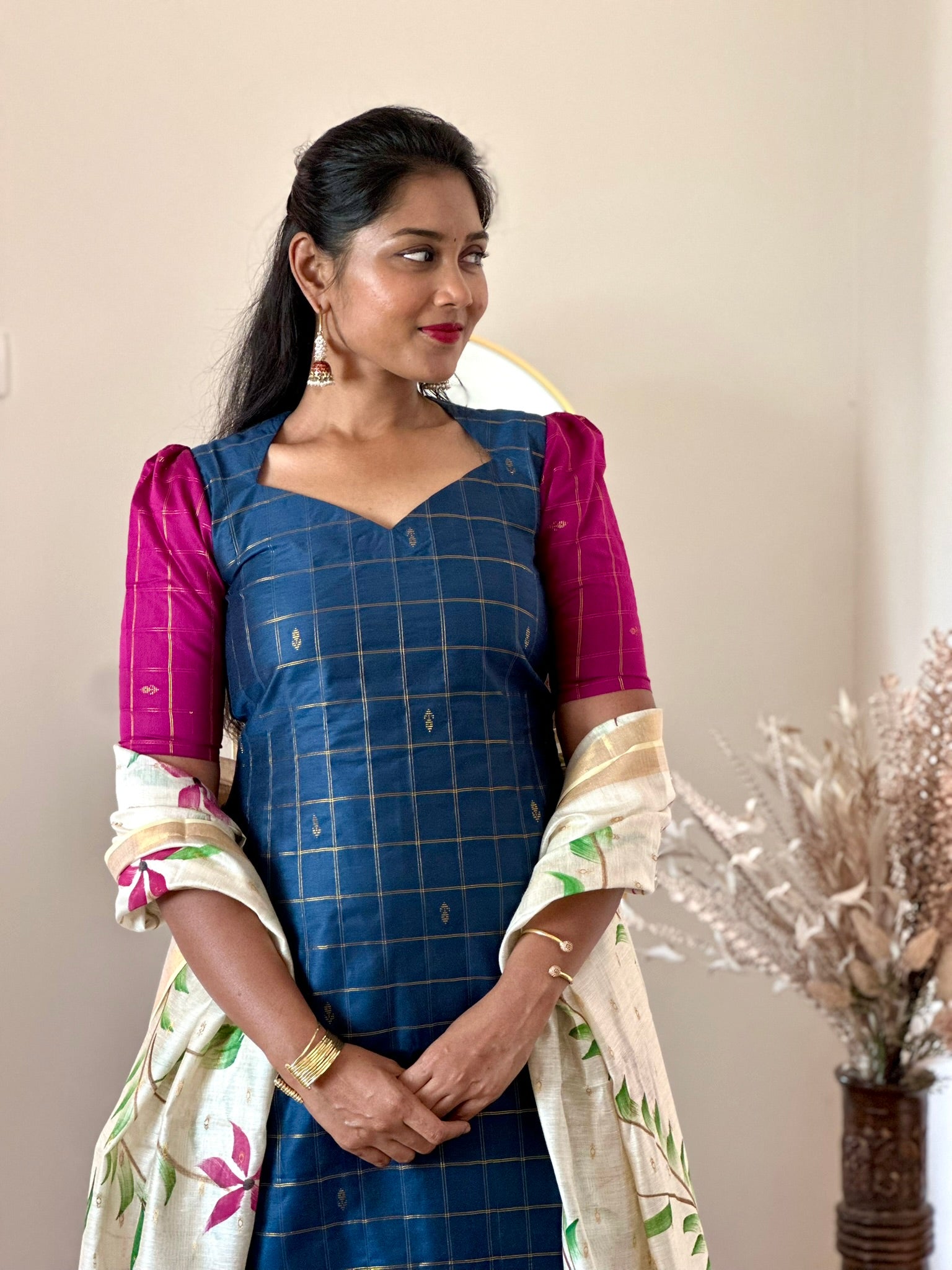 SIYA089 Blue | Ziva Dupion Silk Kurta Set with Handpainted Tussar Dupatta (3-Piece)