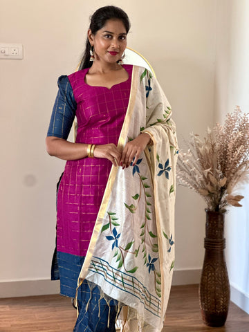 SIYA089 Pink | Ziva Dupion Silk Kurta Set with Handpainted Tussar Dupatta (3-Piece)