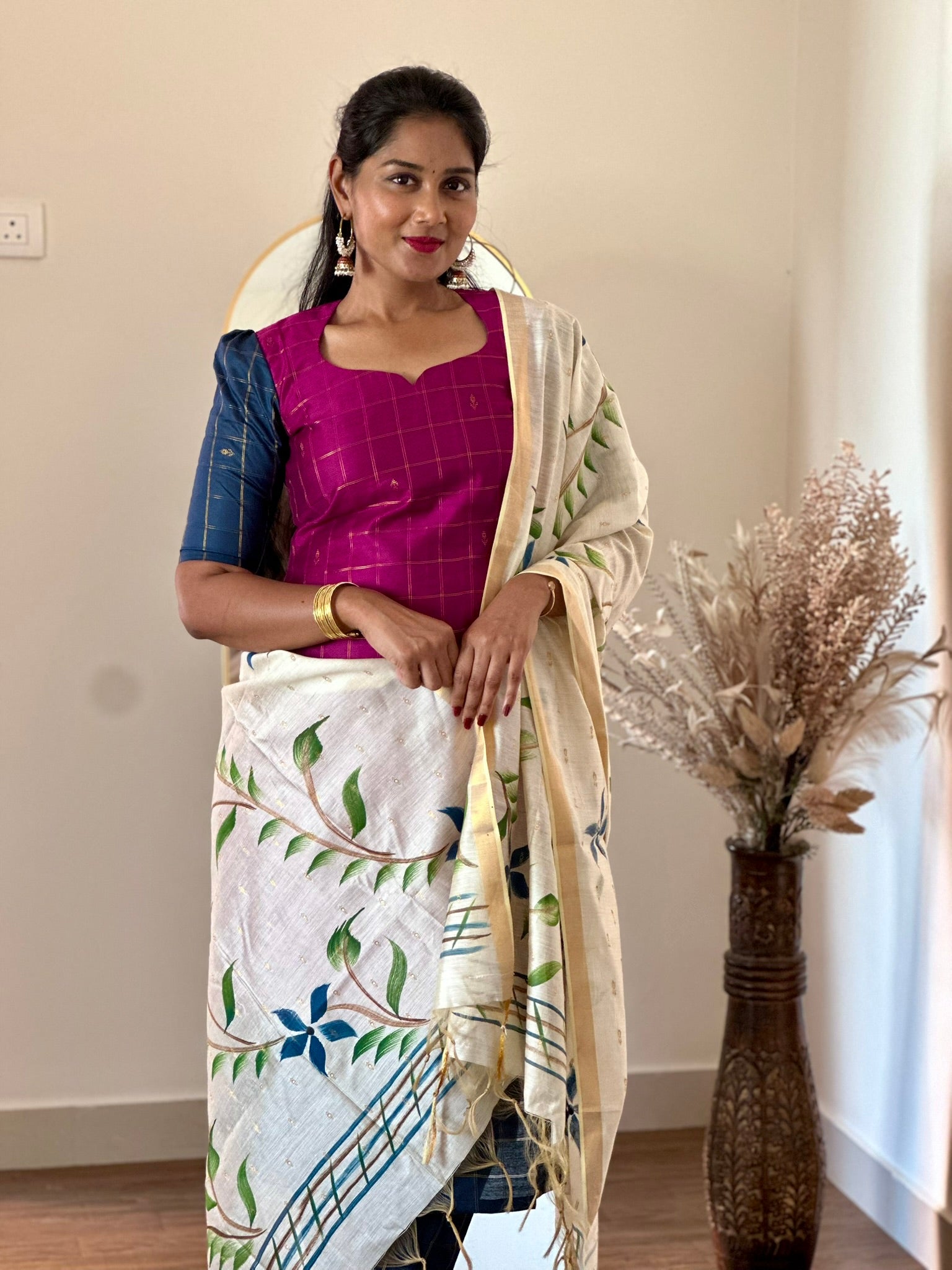 SIYA089 Pink | Ziva Dupion Silk Kurta Set with Handpainted Tussar Dupatta (3-Piece)