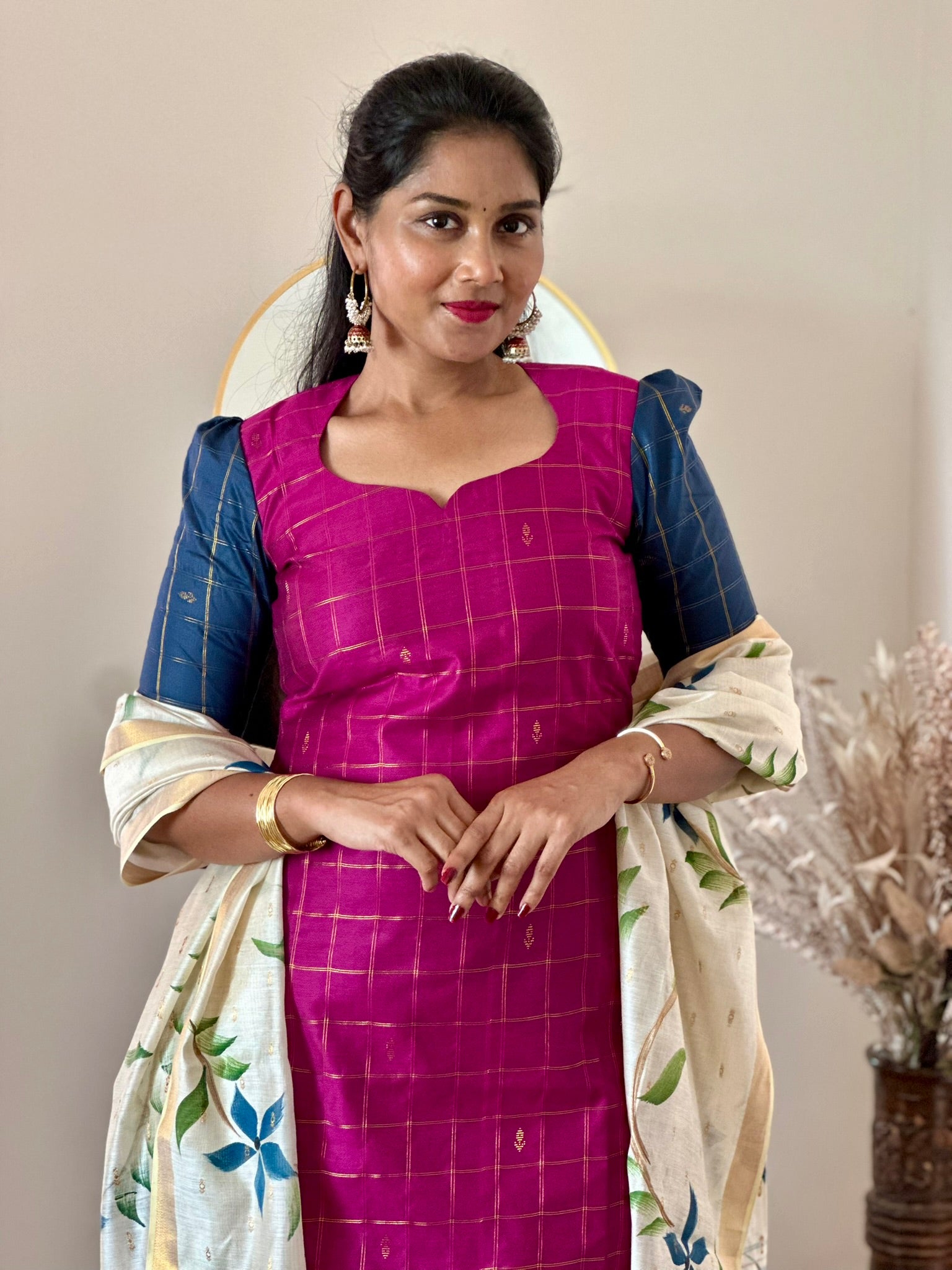 SIYA089 Pink | Ziva Dupion Silk Kurta Set with Handpainted Tussar Dupatta (3-Piece)