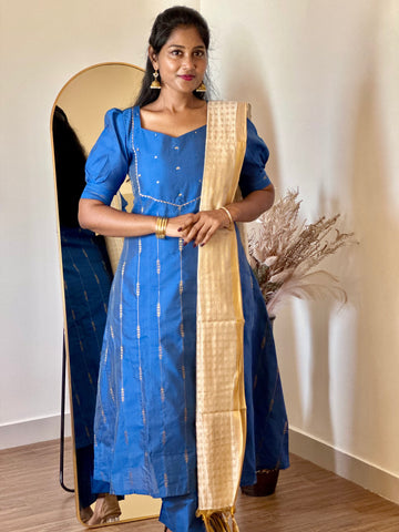 SIYA056 | Neeraja Raw Silk A-Line Kurta Set with Tussar Dupatta (3-Piece)