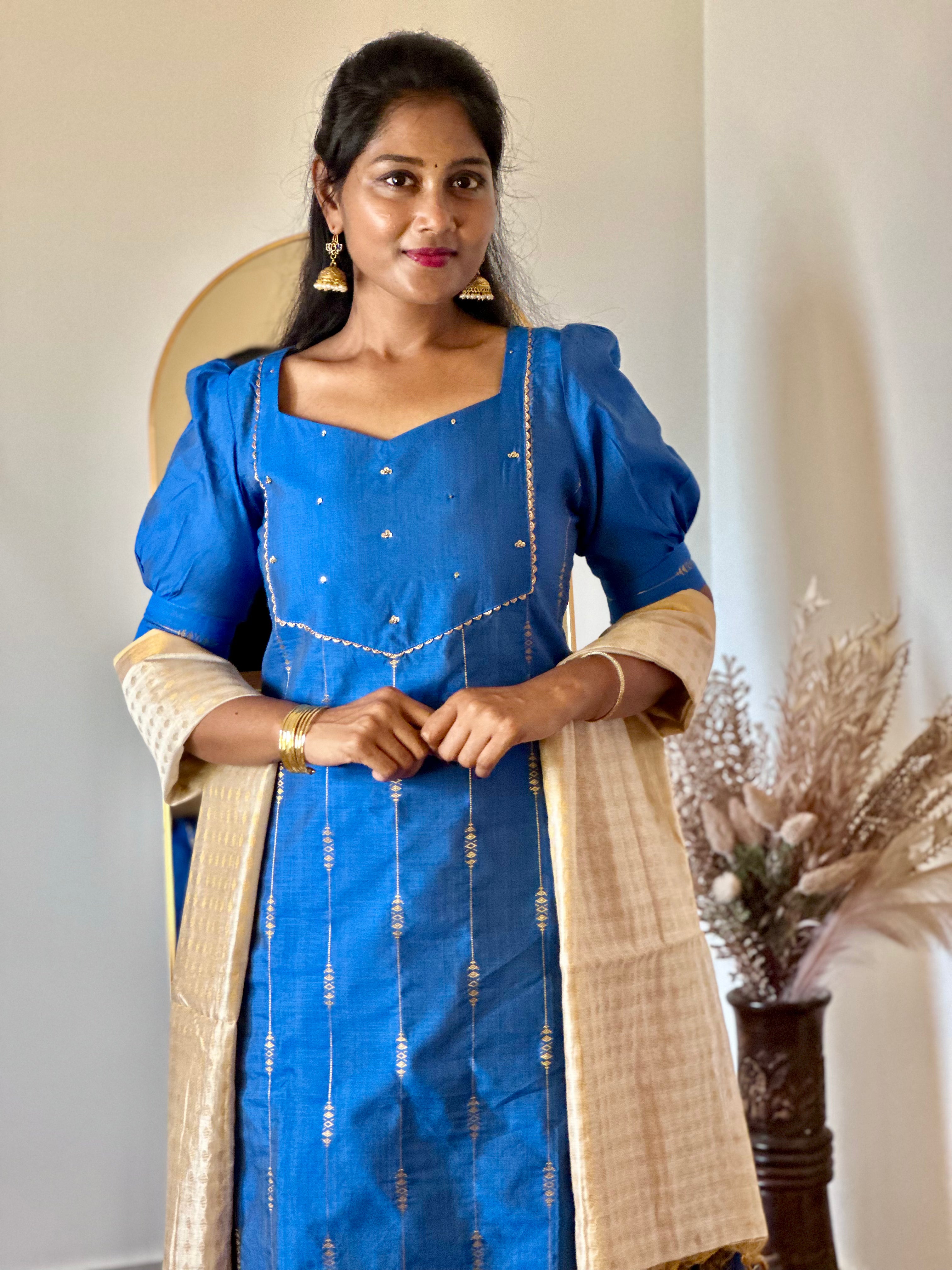 SIYA056 | Neeraja Raw Silk A-Line Kurta Set with Tussar Dupatta (3-Piece)