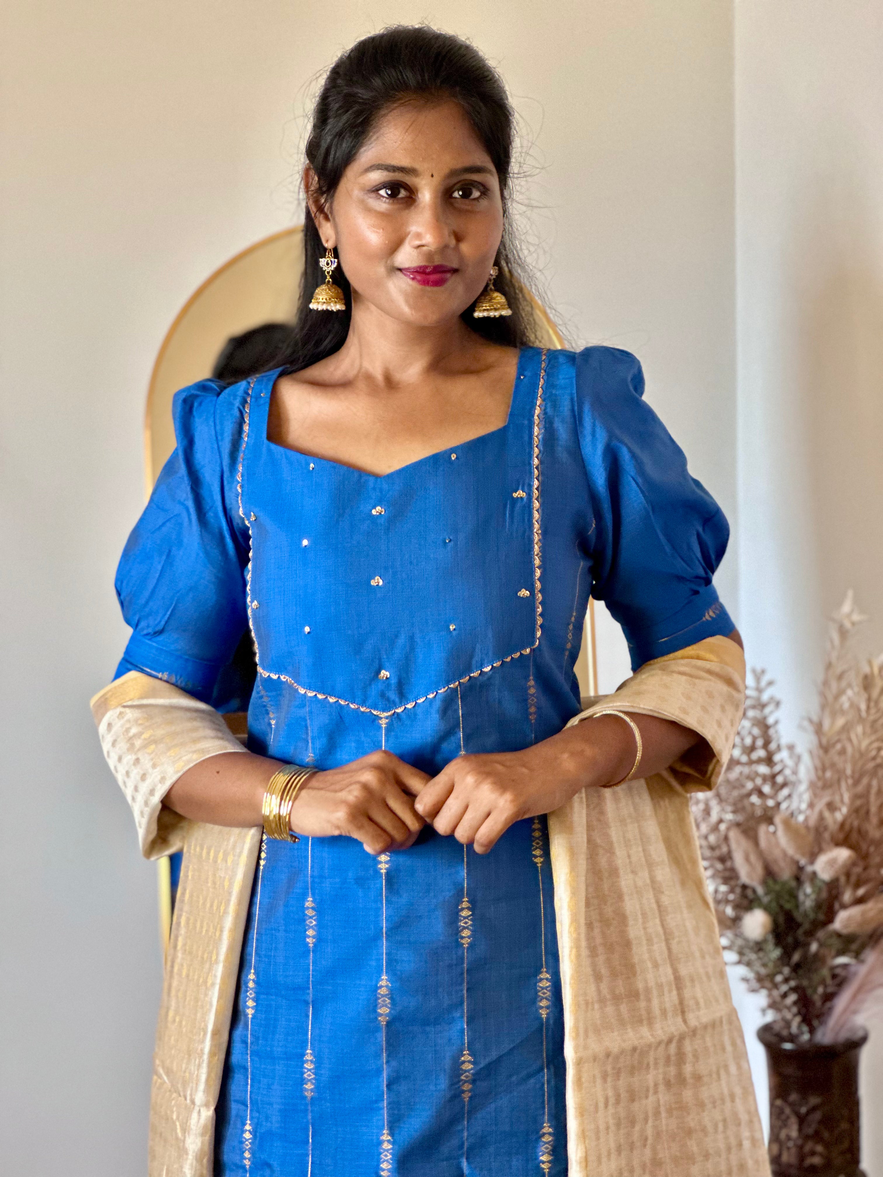 SIYA056 | Neeraja Raw Silk A-Line Kurta Set with Tussar Dupatta (3-Piece)