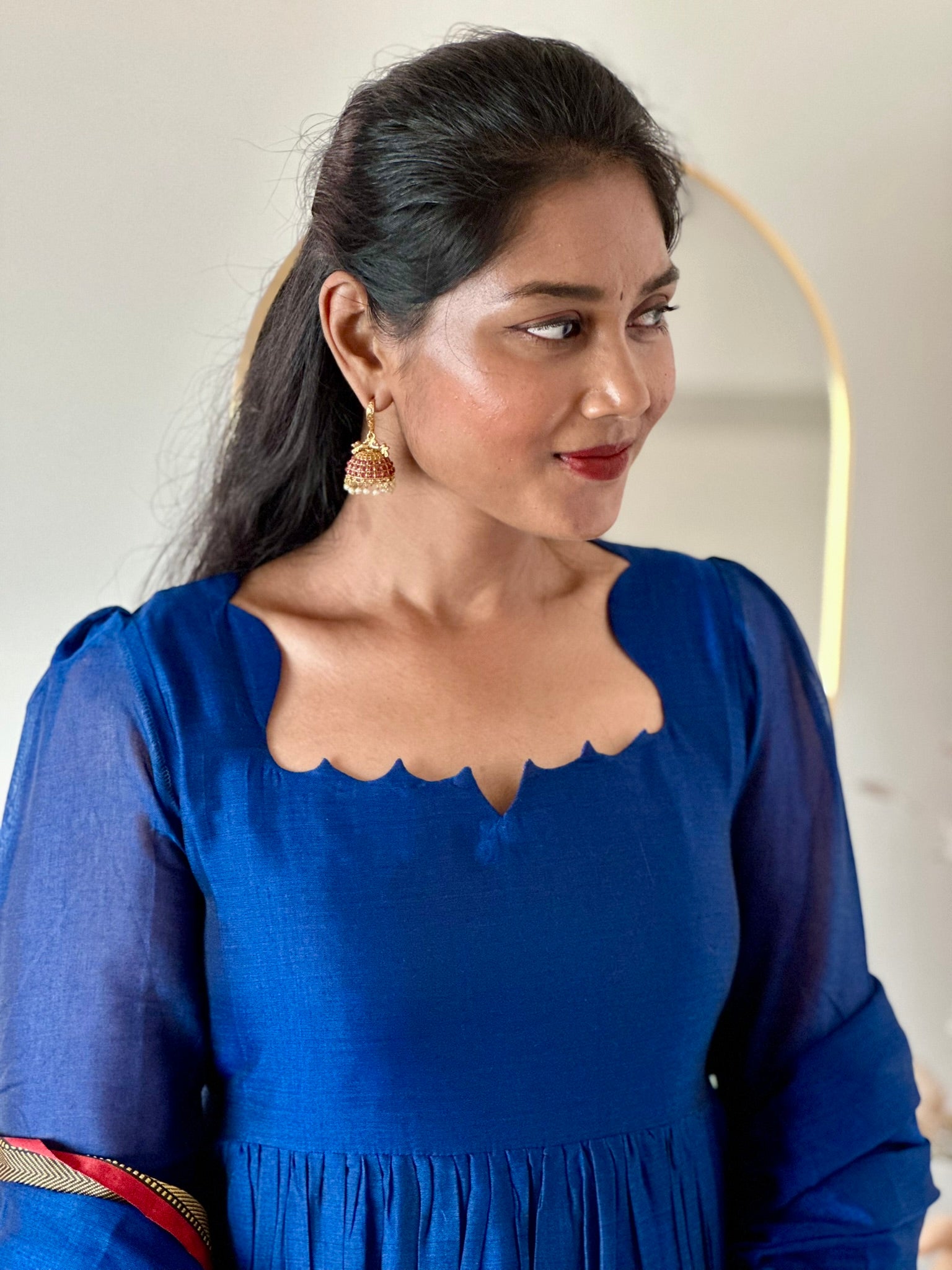SIYA090 Blue | Aira Narayanpet Cotton Maxi Dress (2-Piece)