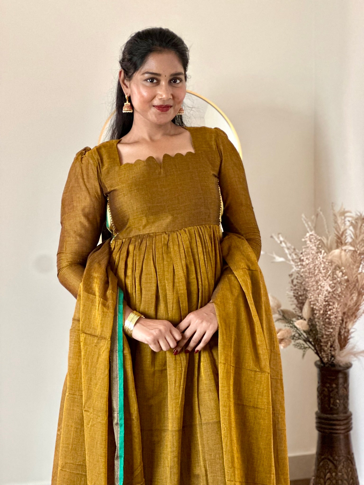 SIYA090 Mustard | Aira Narayanpet Cotton Maxi Dress (2-Piece)