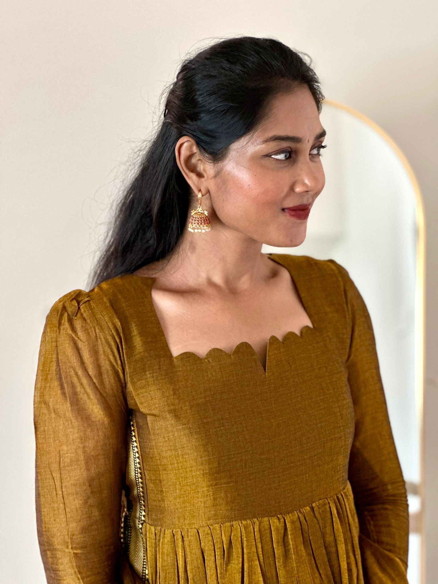 SIYA090 Mustard | Aira Narayanpet Cotton Maxi Dress (2-Piece)