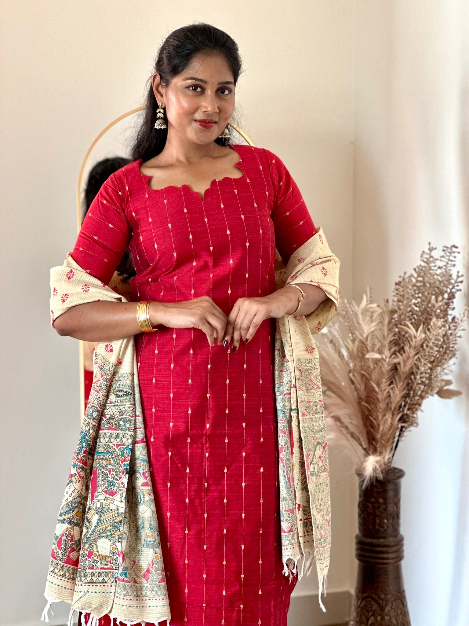 SIYA091 Red | Aira Raw Silk Kurta Set (3-Piece)