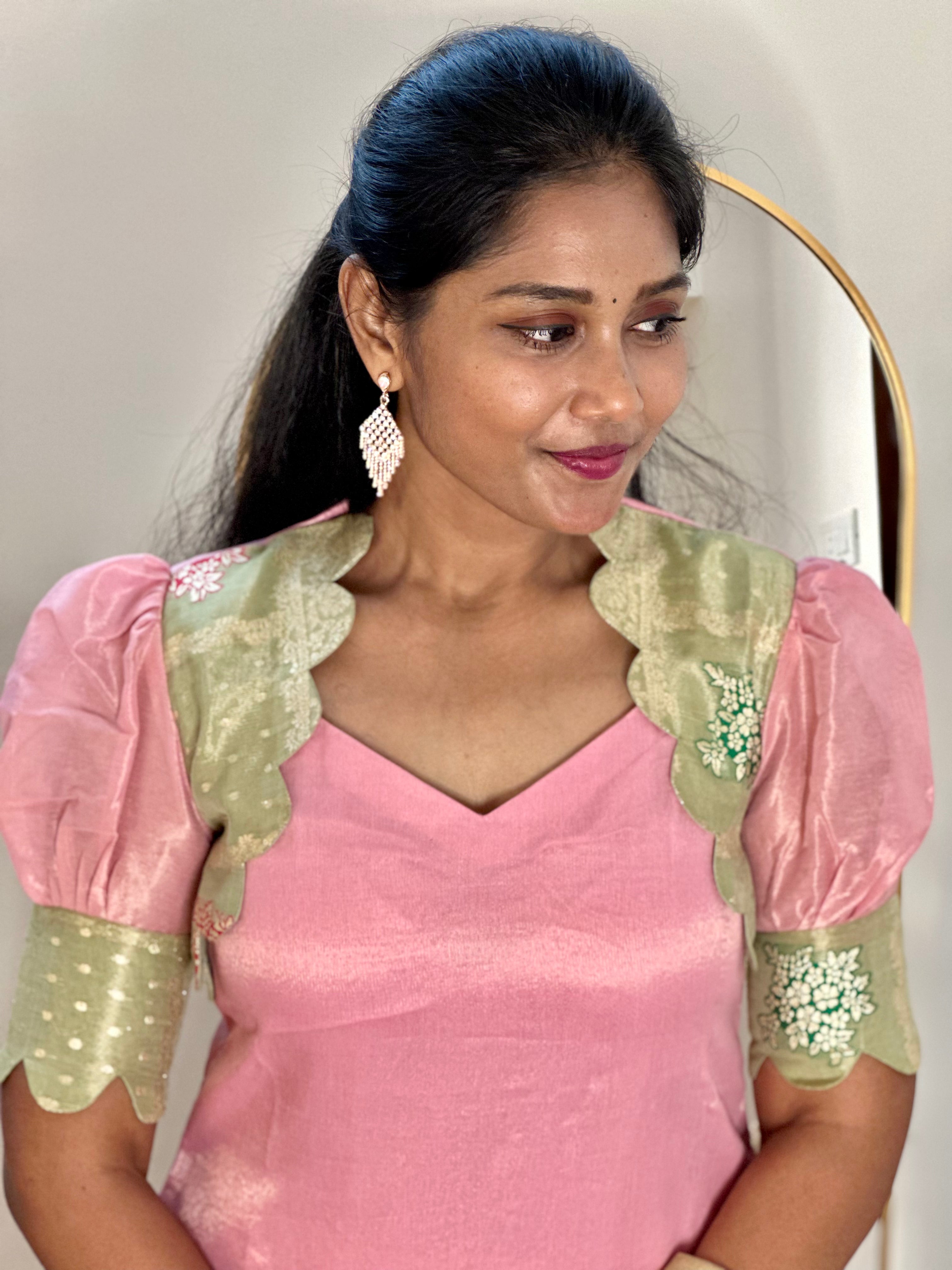 SIYA058 | Aveen Pastel Tissue Kurta Set with Jacquard Dupatta (3-Piece) - Pink