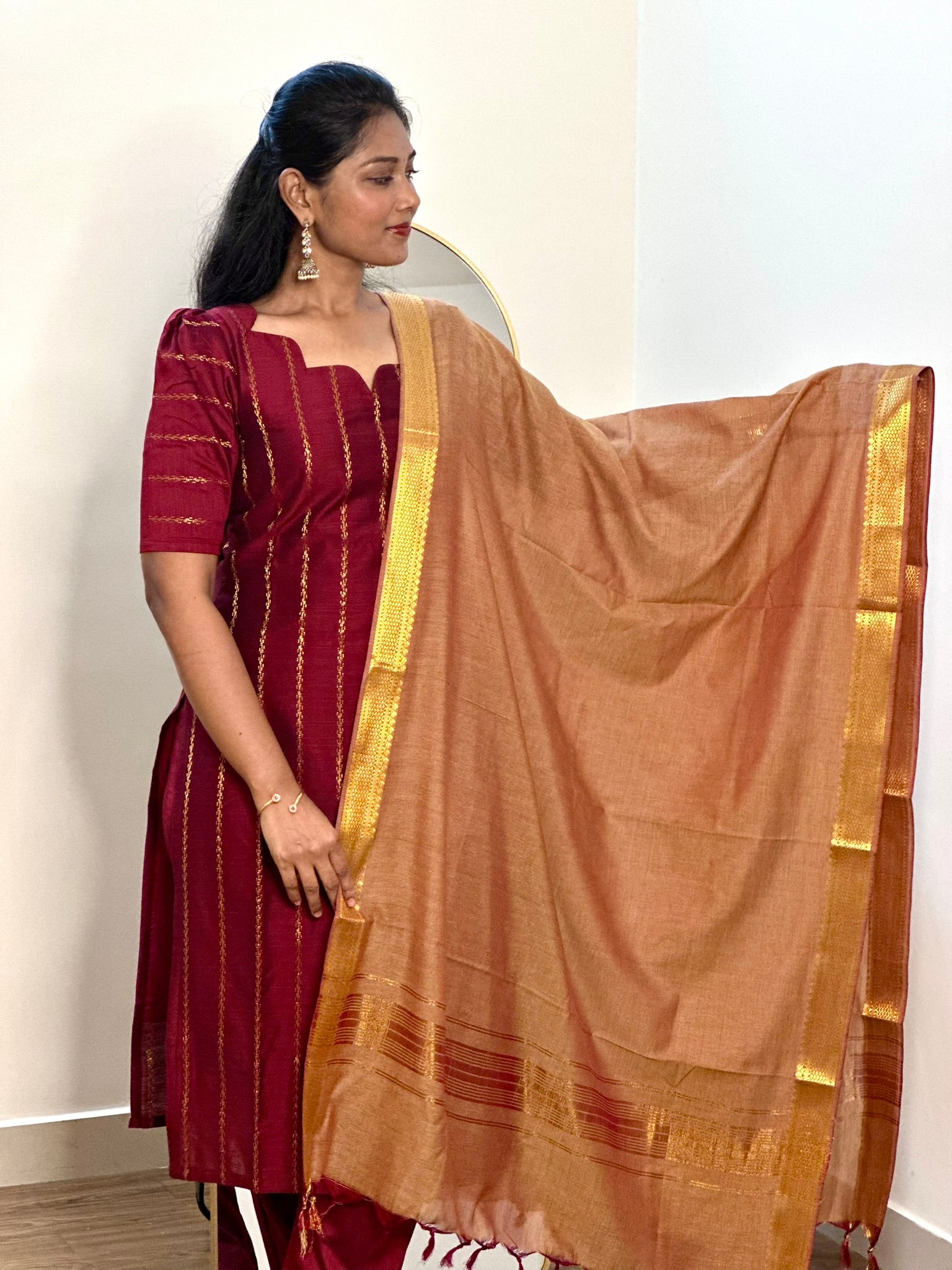 SIYA093 Maroon | Noor Raw Silk Kurta Set (3-Piece)