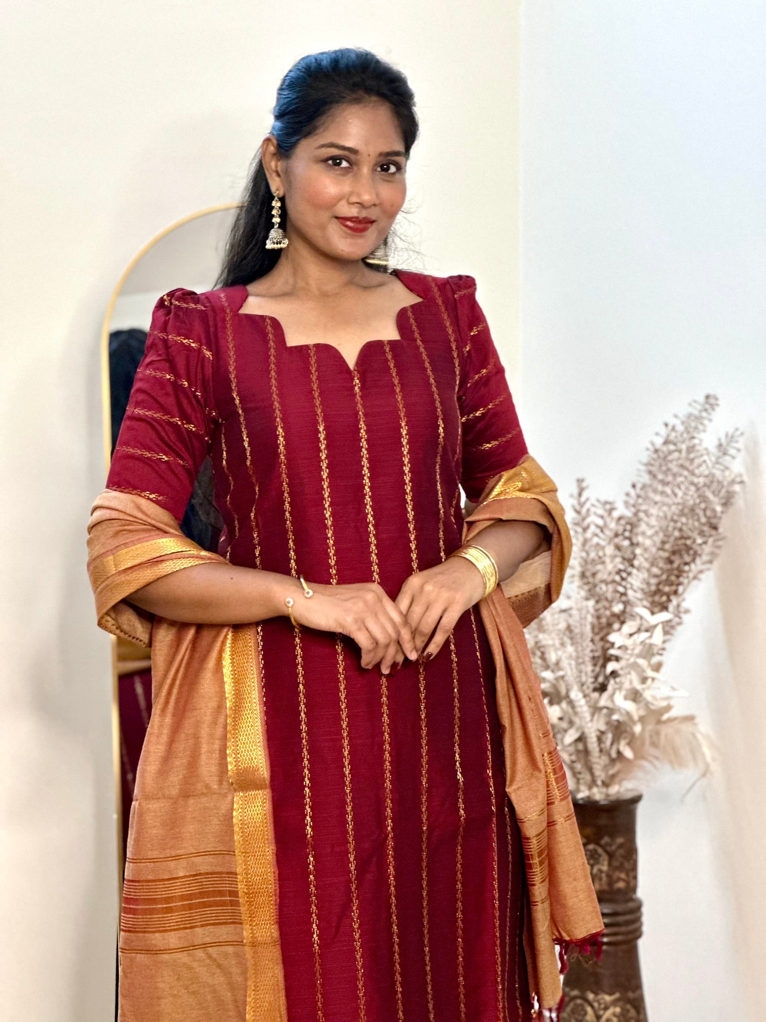 SIYA093 Maroon | Noor Raw Silk Kurta Set (3-Piece)