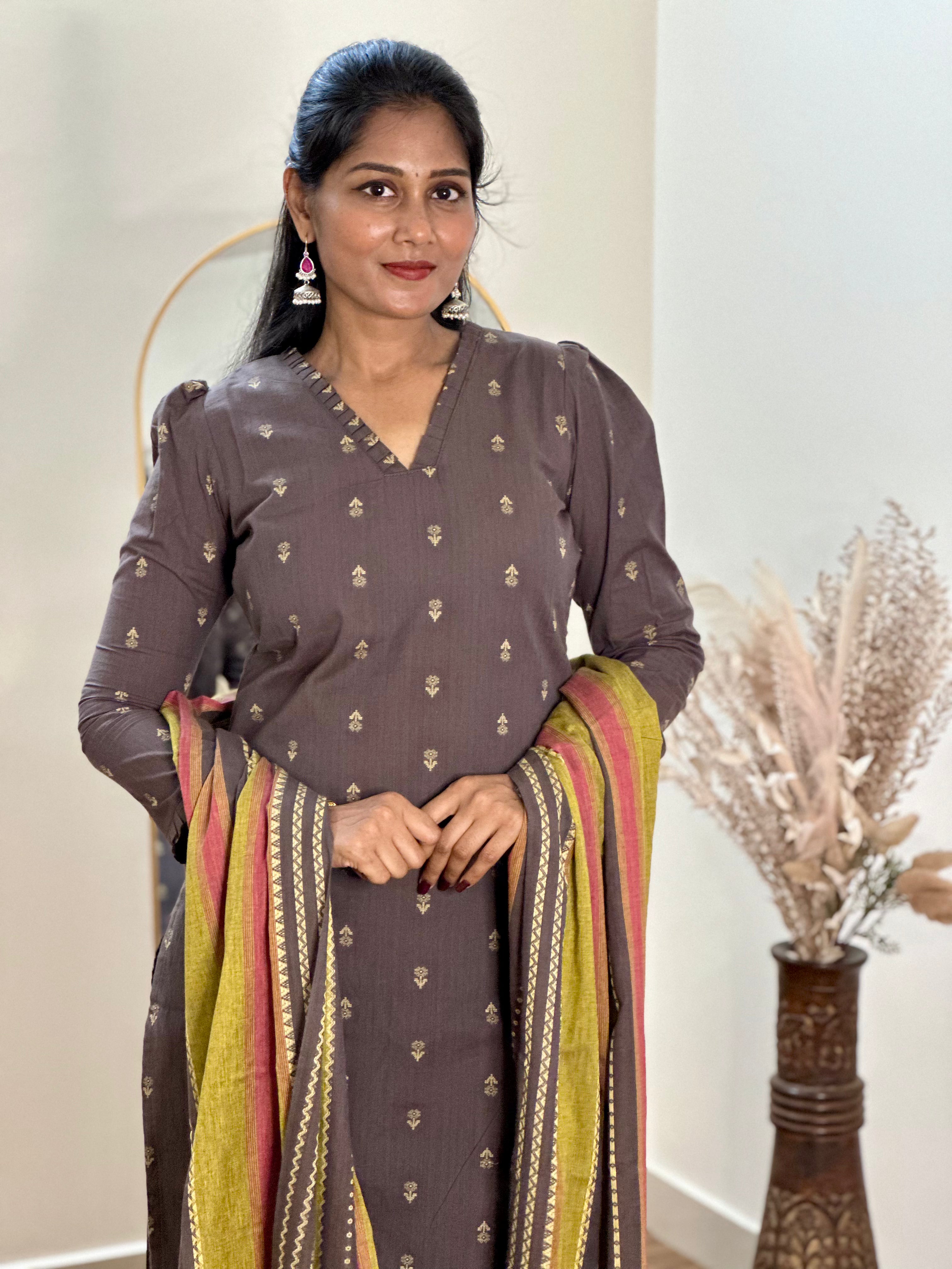 SIYA060 | Aarini Premium Cotton Kurta Set (3-Piece) - Grey